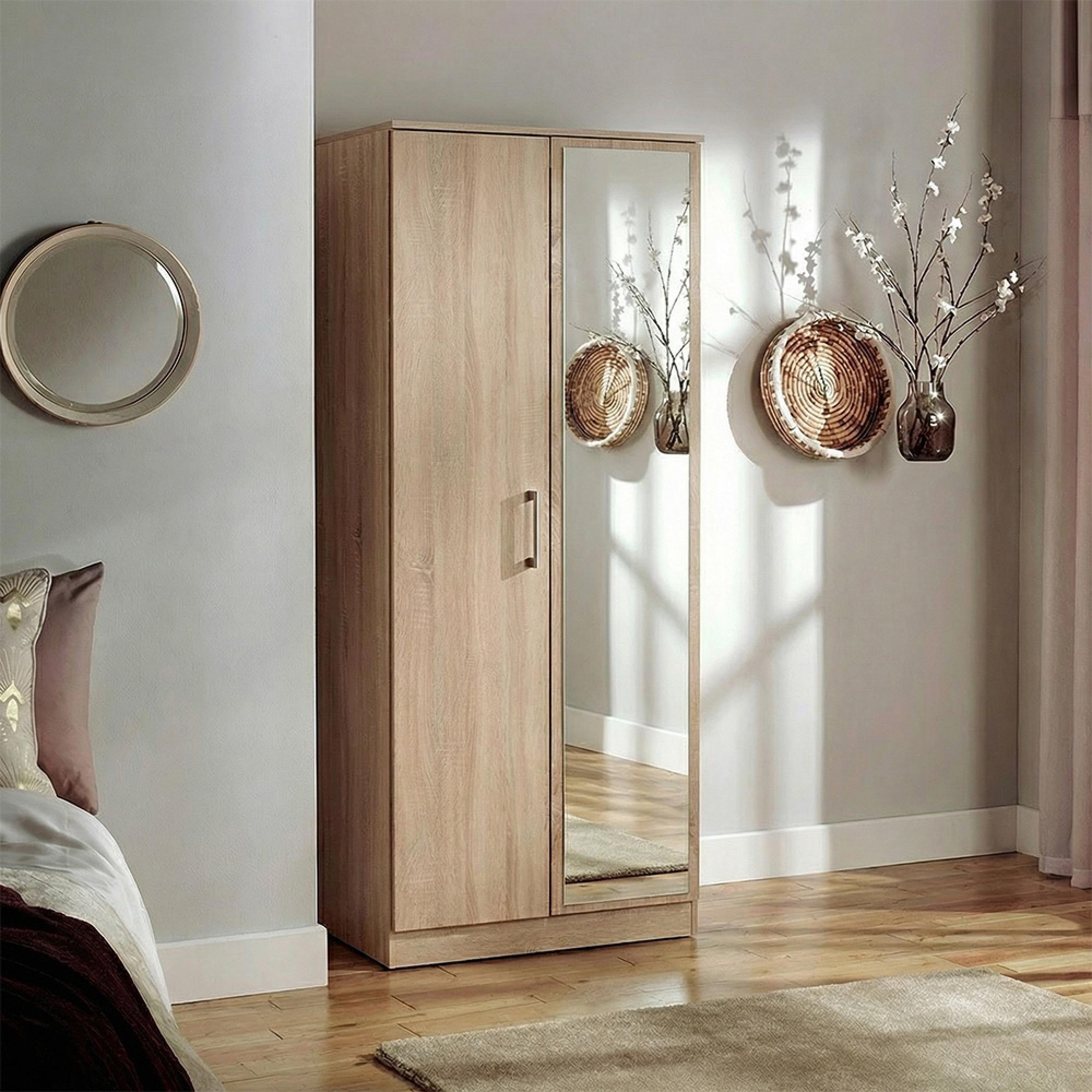 Devon Wardrobe - 2 Door - 1 Mirror - Oak