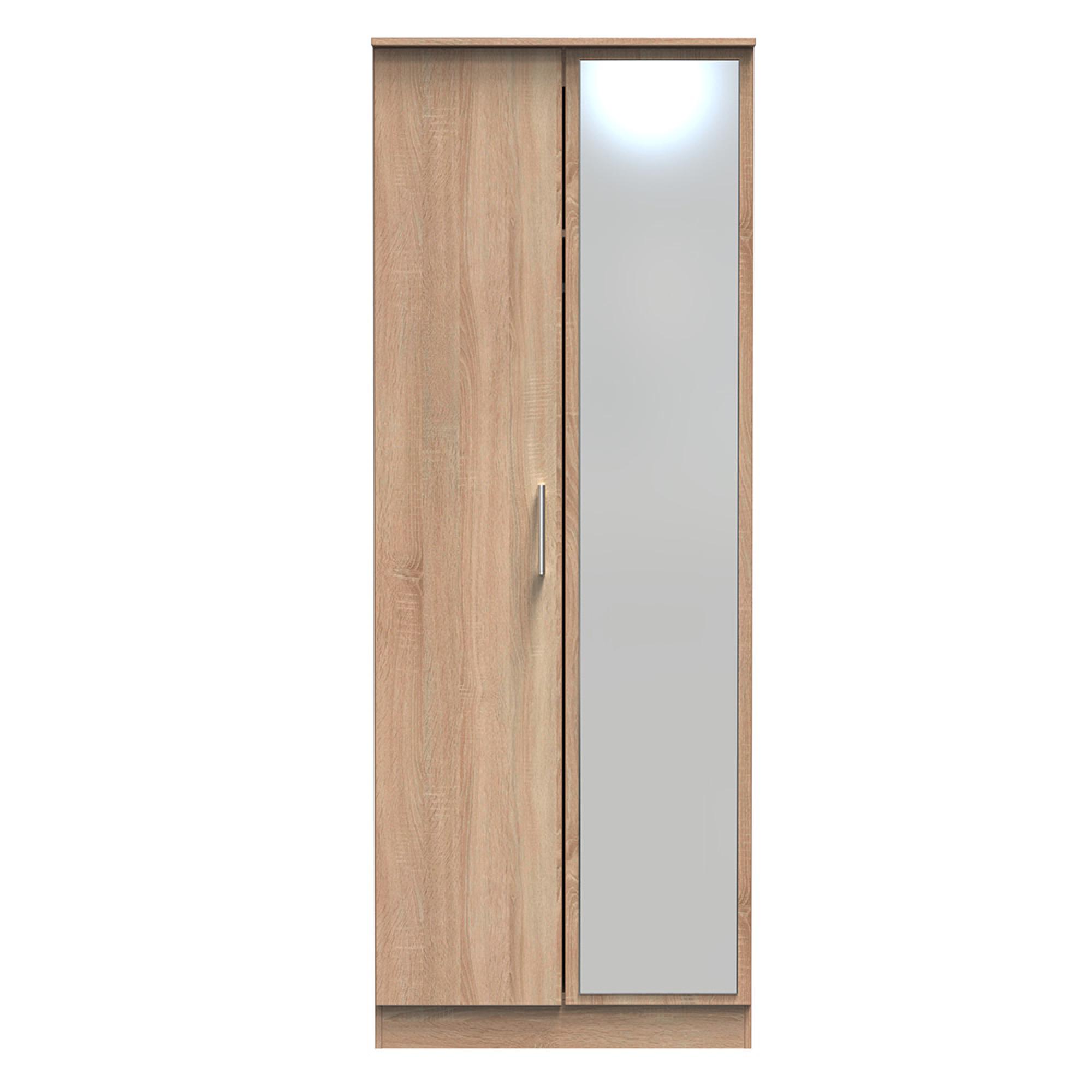 Devon Tall Wardrobe - 2 Door - 1 Mirror - Oak