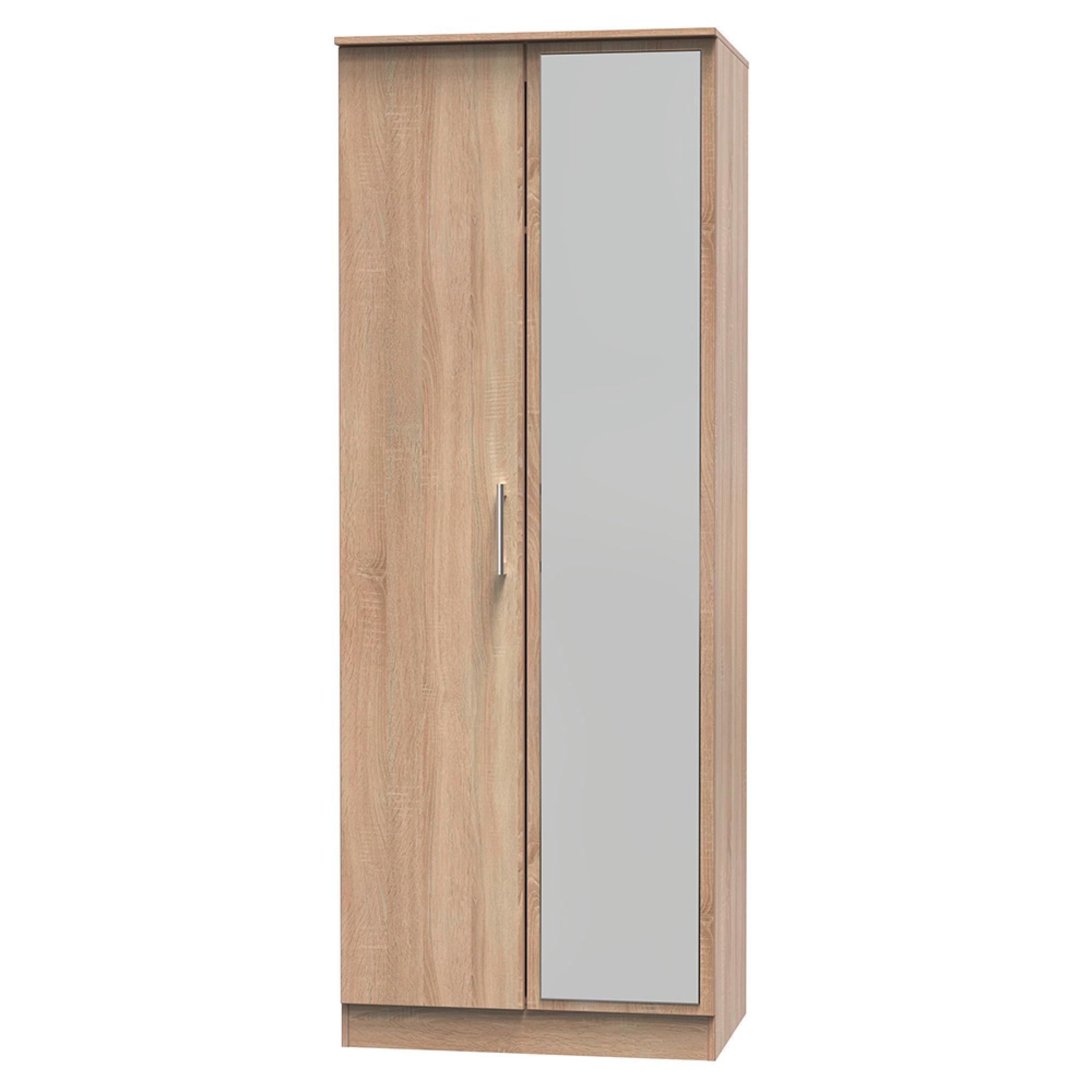Devon Tall Wardrobe - 2 Door - 1 Mirror - Oak