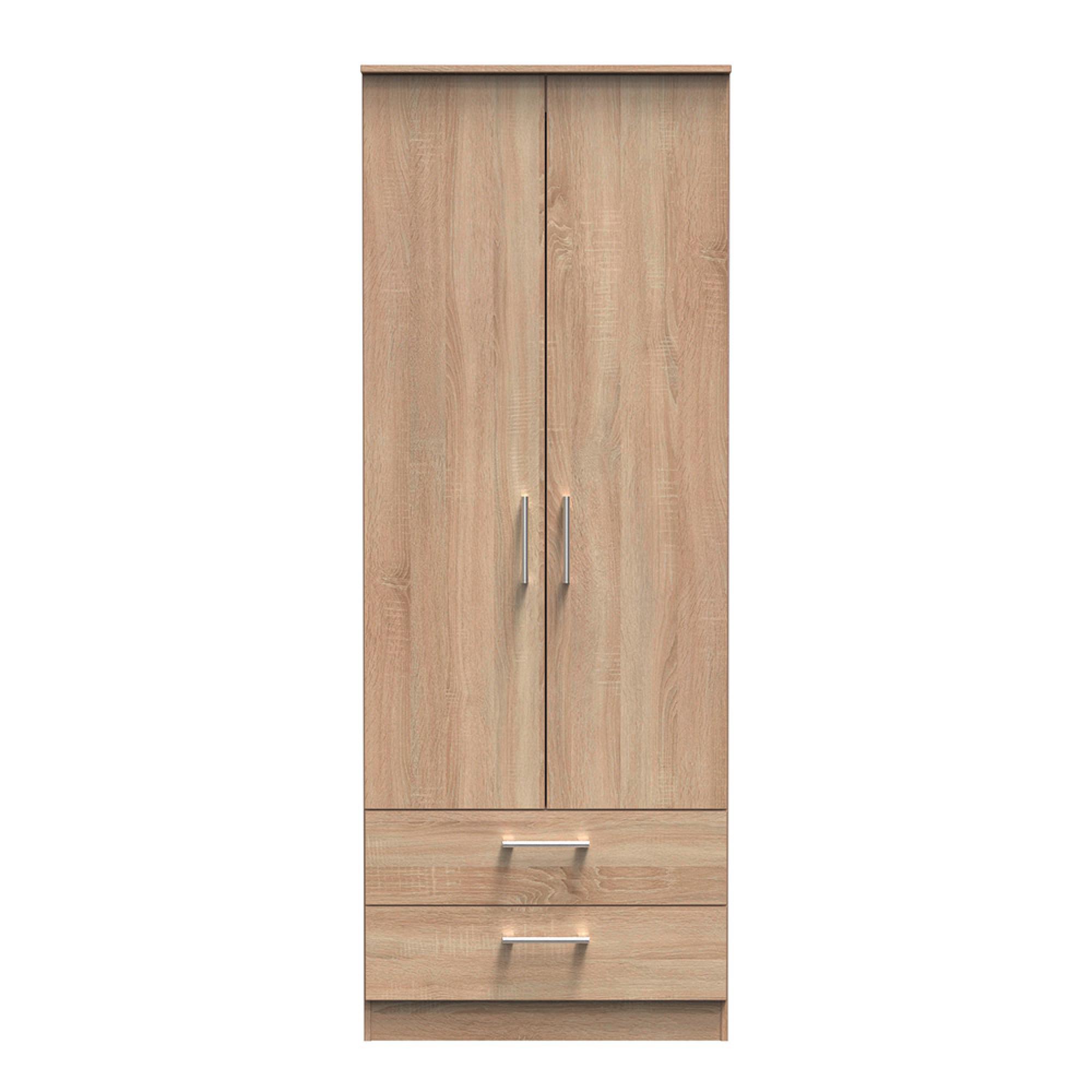 Devon Tall Wardrobe - 2 Door - 2 Drawer - Oak
