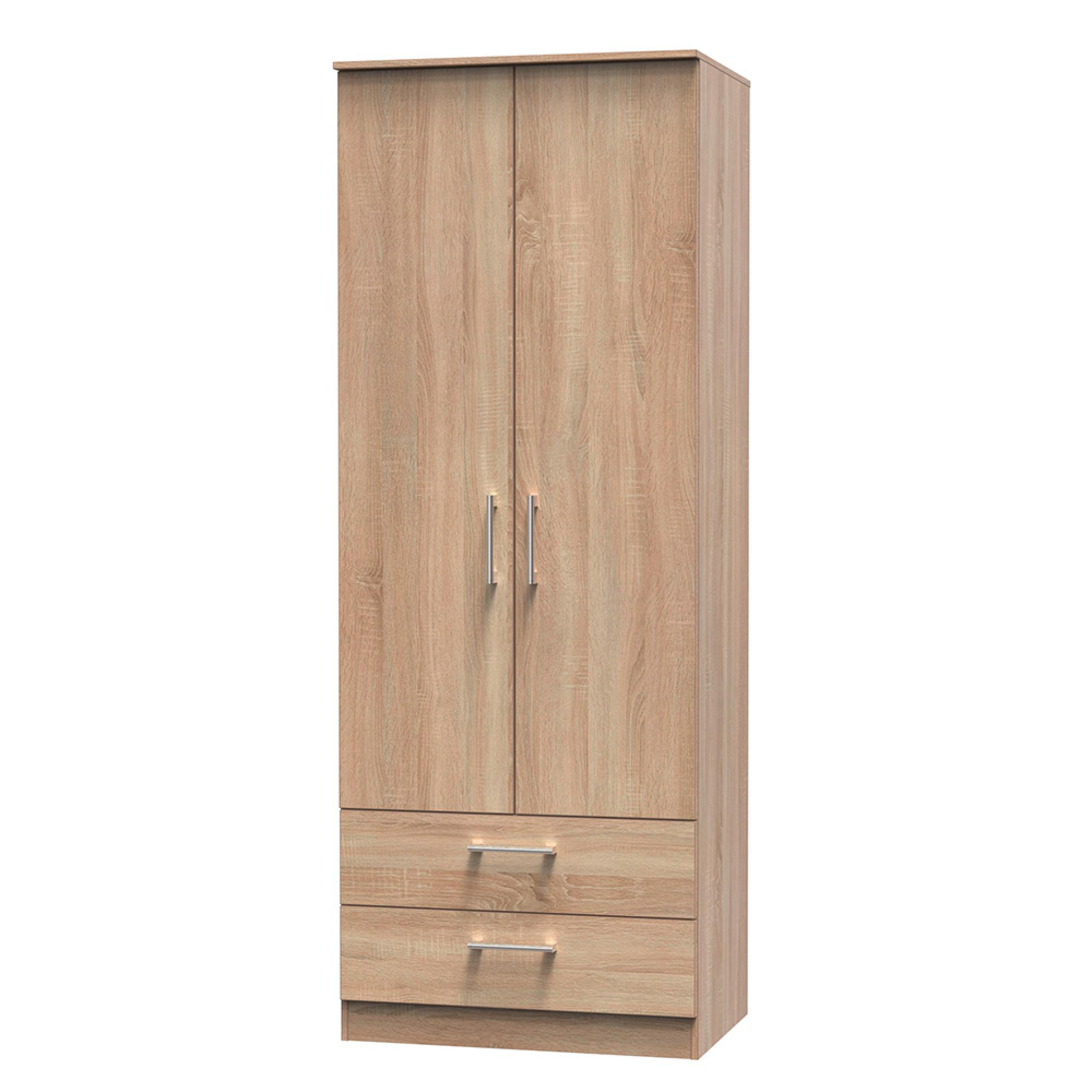 Devon Tall Wardrobe - 2 Door - 2 Drawer - Oak