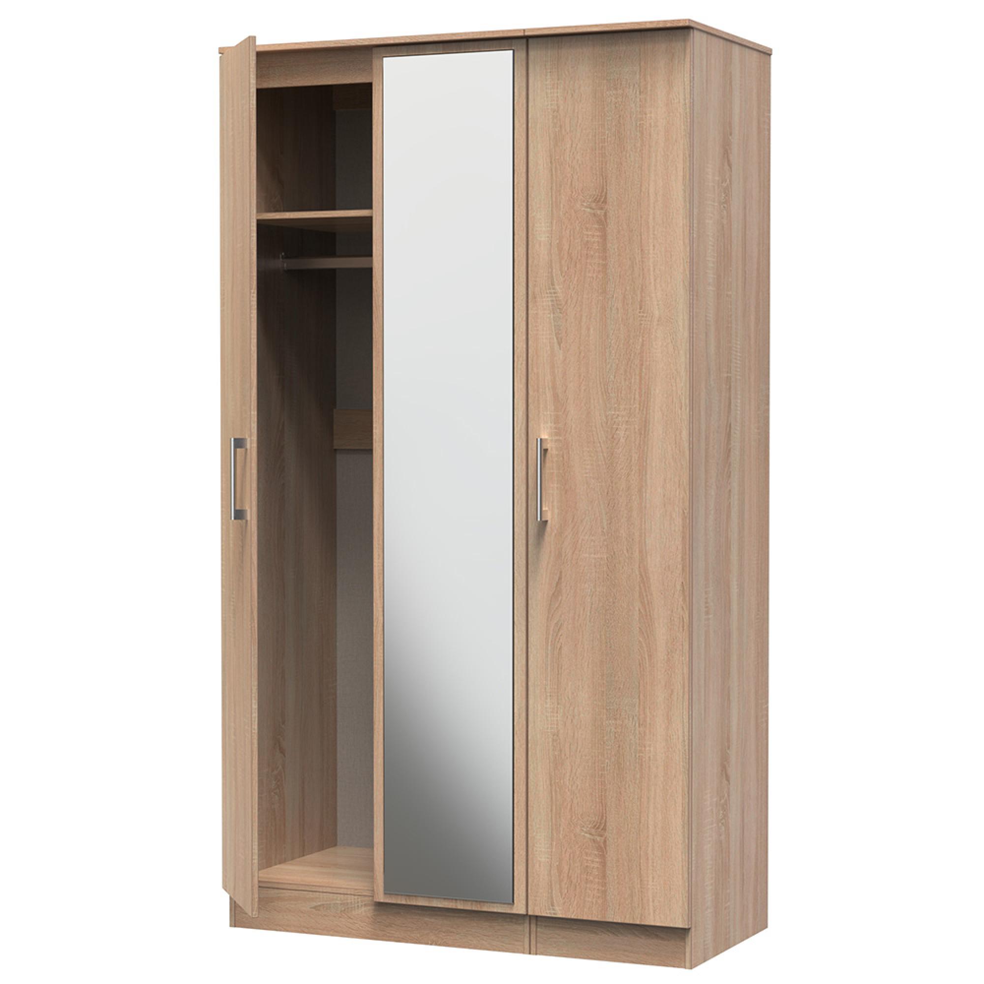Devon Triple Wardrobe - 3 Door - 1 Mirror - Oak