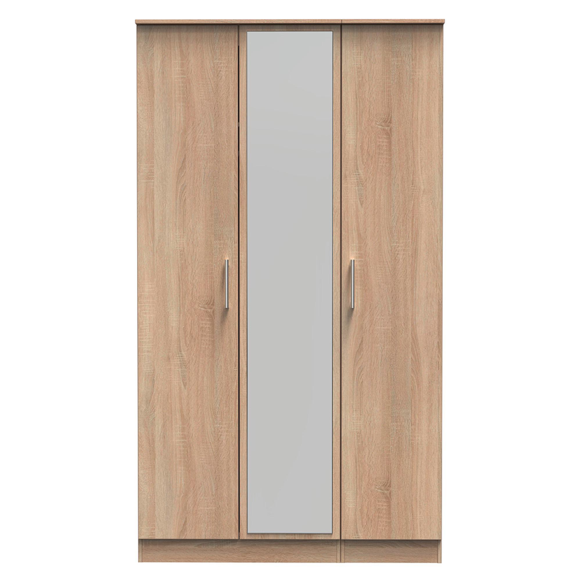 Devon Triple Wardrobe - 3 Door - 1 Mirror - Oak