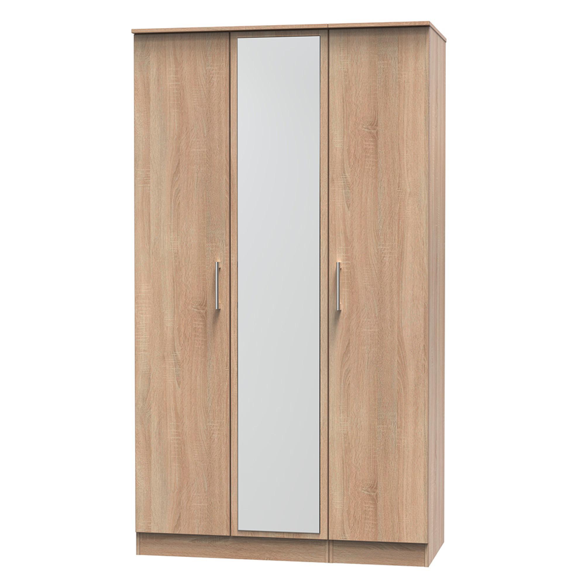 Devon Triple Wardrobe - 3 Door - 1 Mirror - Oak