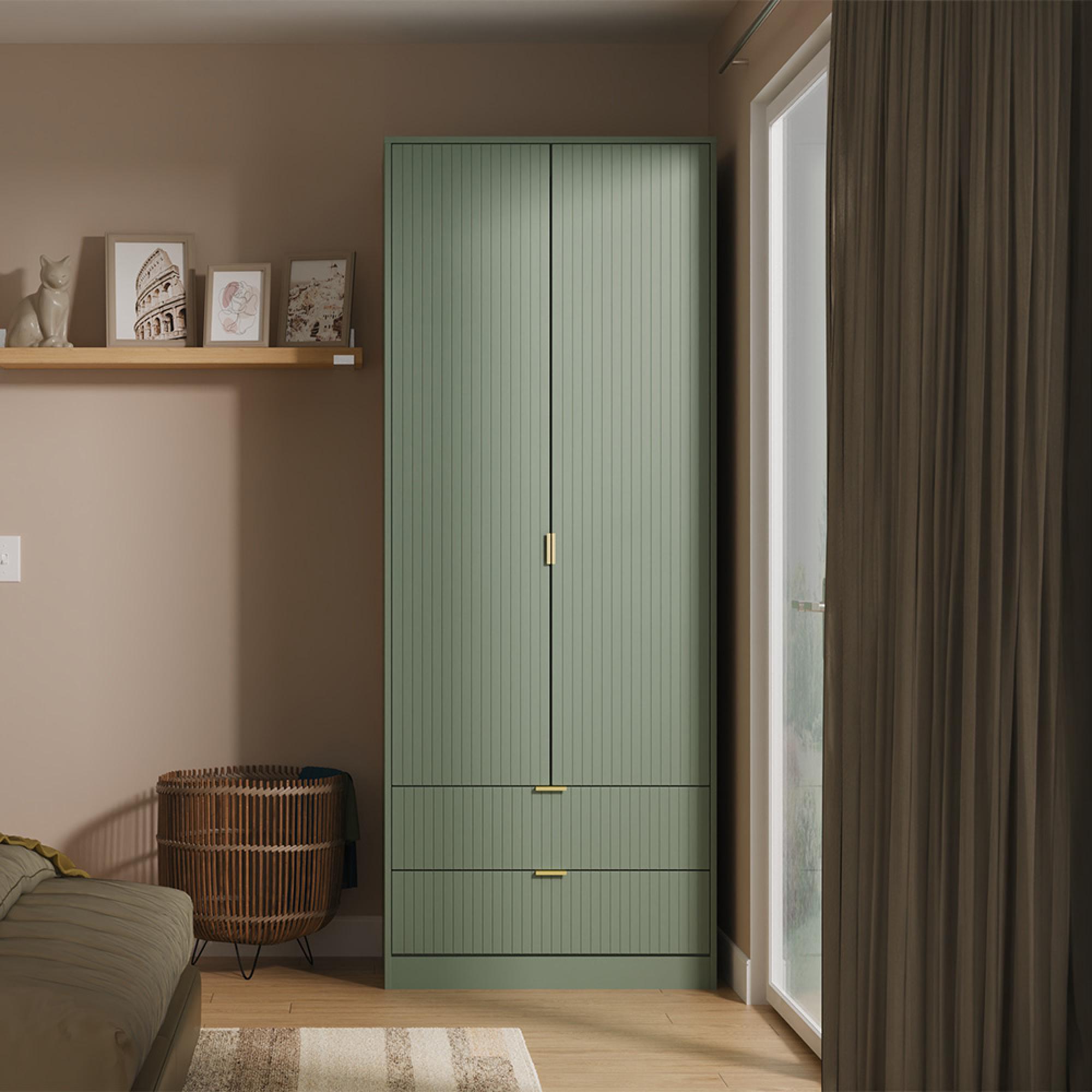 Nashville Wardrobe - 2 Door - 2 Drawer - Tall - Green