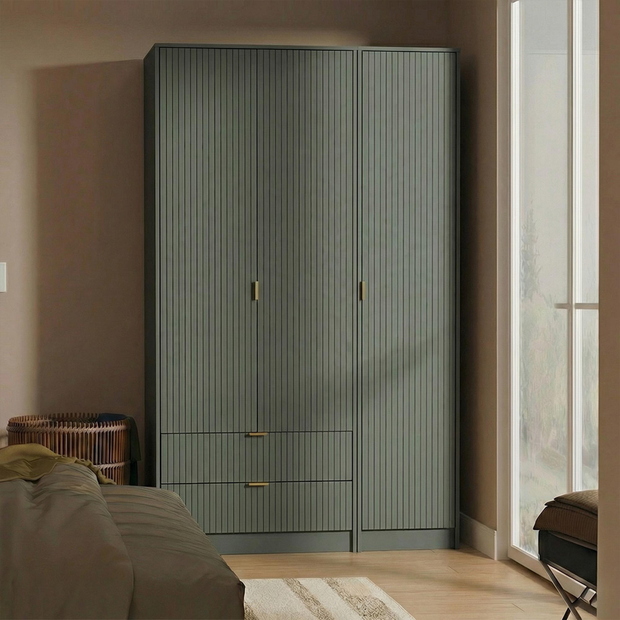 Nashville Wardrobe - 3 Door - LHF 2 Drawer - Tall - Triple - Green