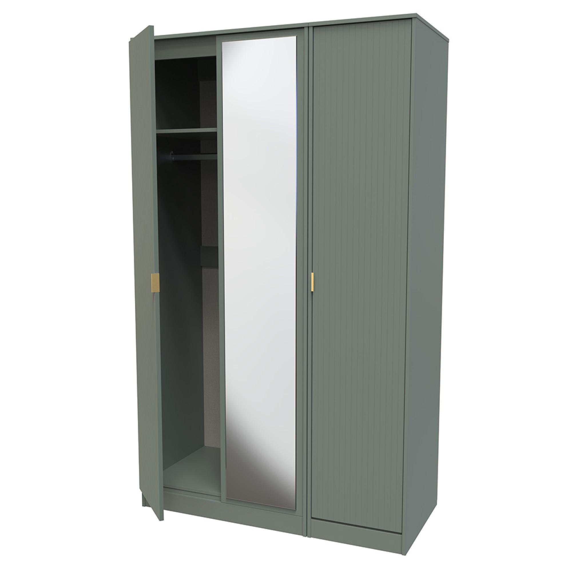 Nashville Wardrobe - 3 Door - 1 Mirror - Tall - Triple - Green