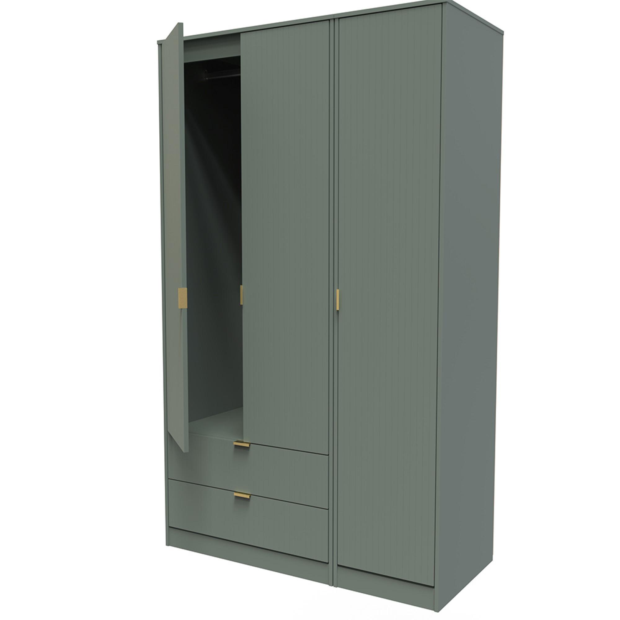 Nashville Wardrobe - 3 Door - LHF 2 Drawer - Tall - Triple - Green