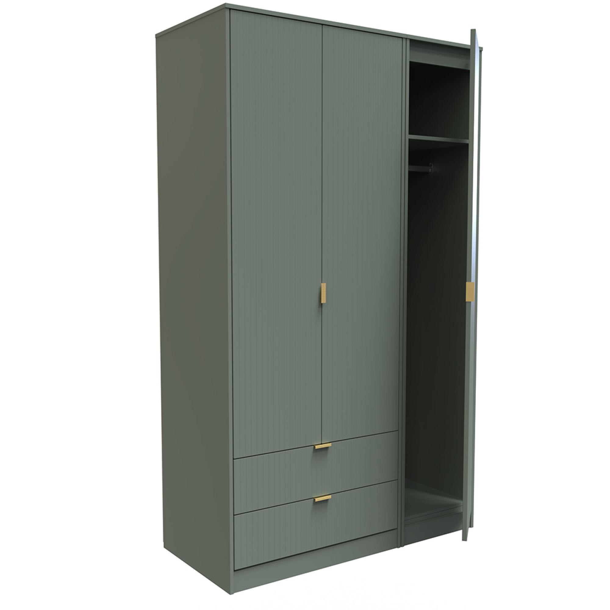Nashville Wardrobe - 3 Door - LHF 2 Drawer - Tall - Triple - Green