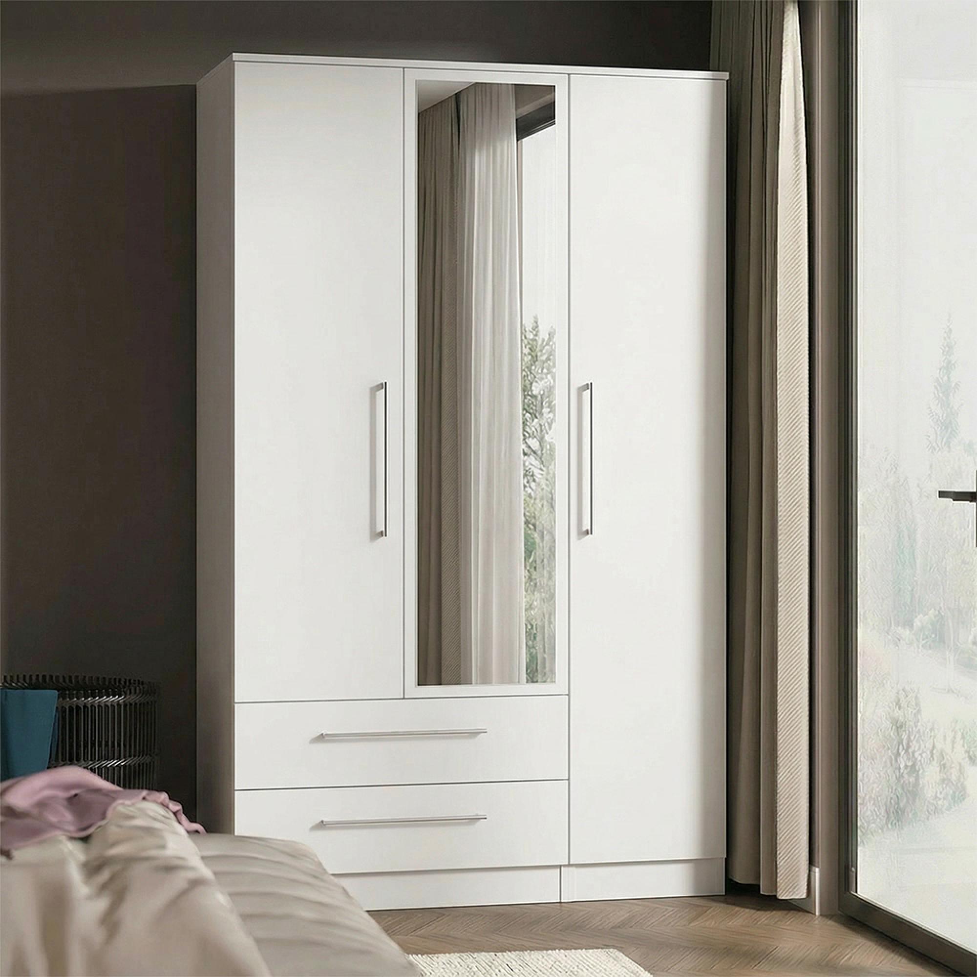 Worcester Wardrobe - 3 Door - LHF 2 Drawers - Tall - Combi - White