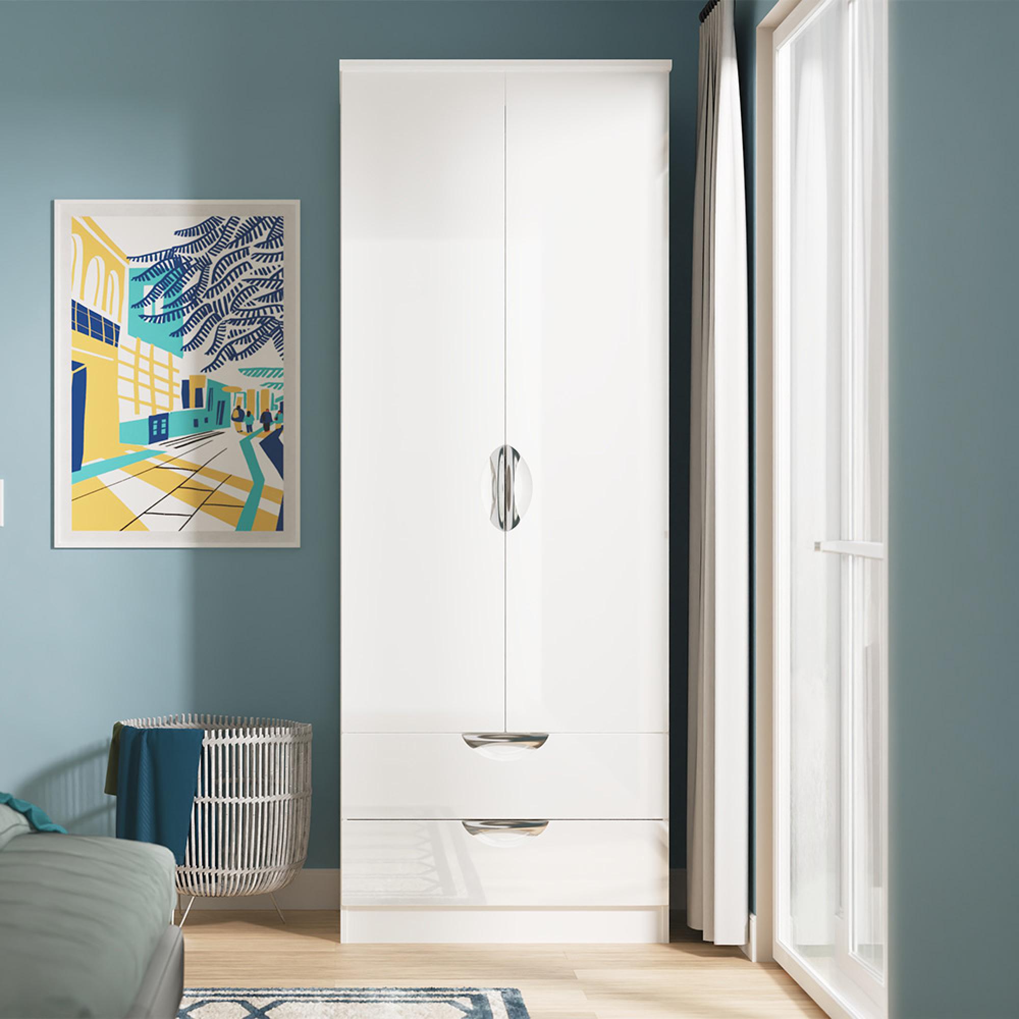 Camden Wardrobe - 2 Door - 2 Drawers - Tall - White Gloss