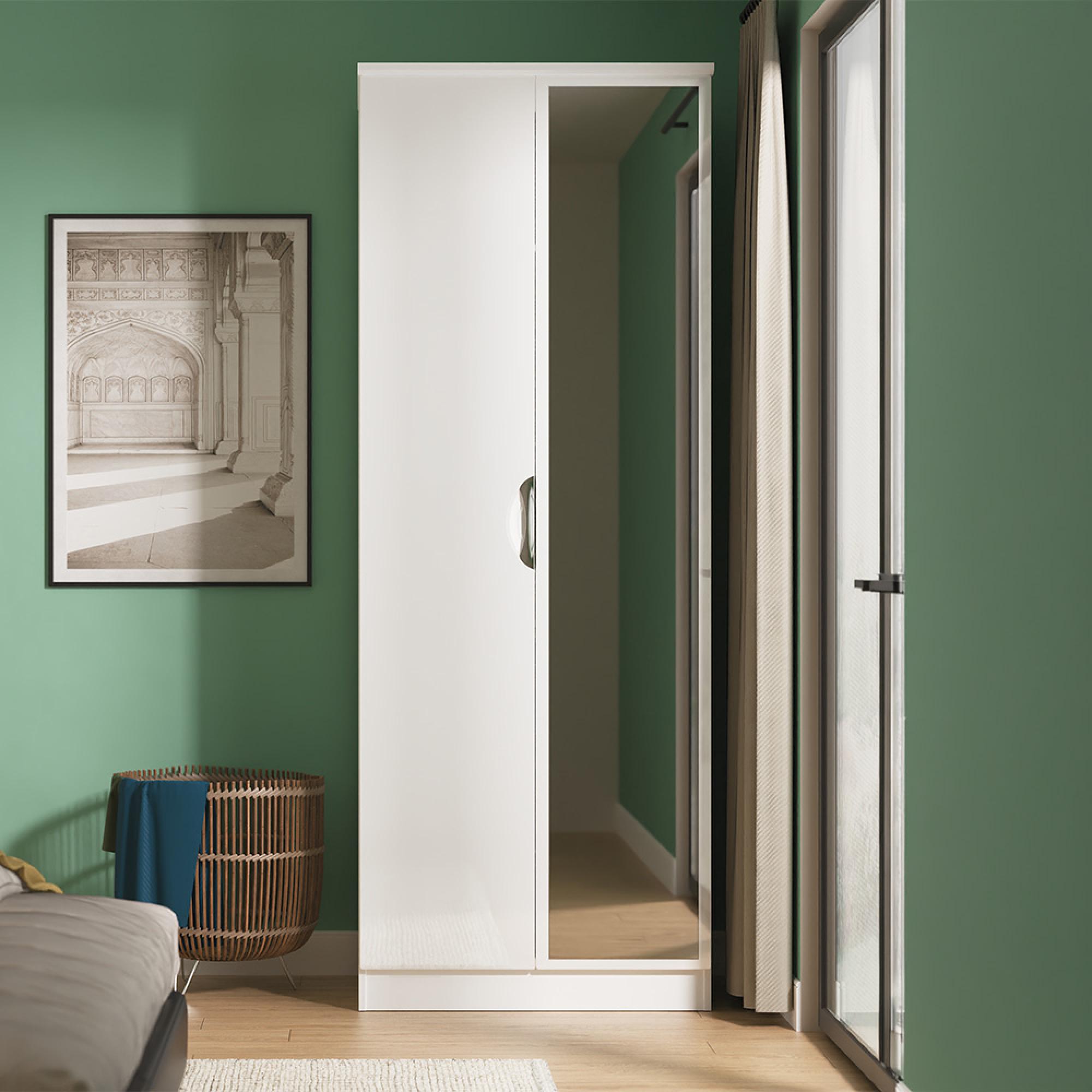 Camden Wardrobe - 2 Door Tall with 1 Mirror - White Gloss