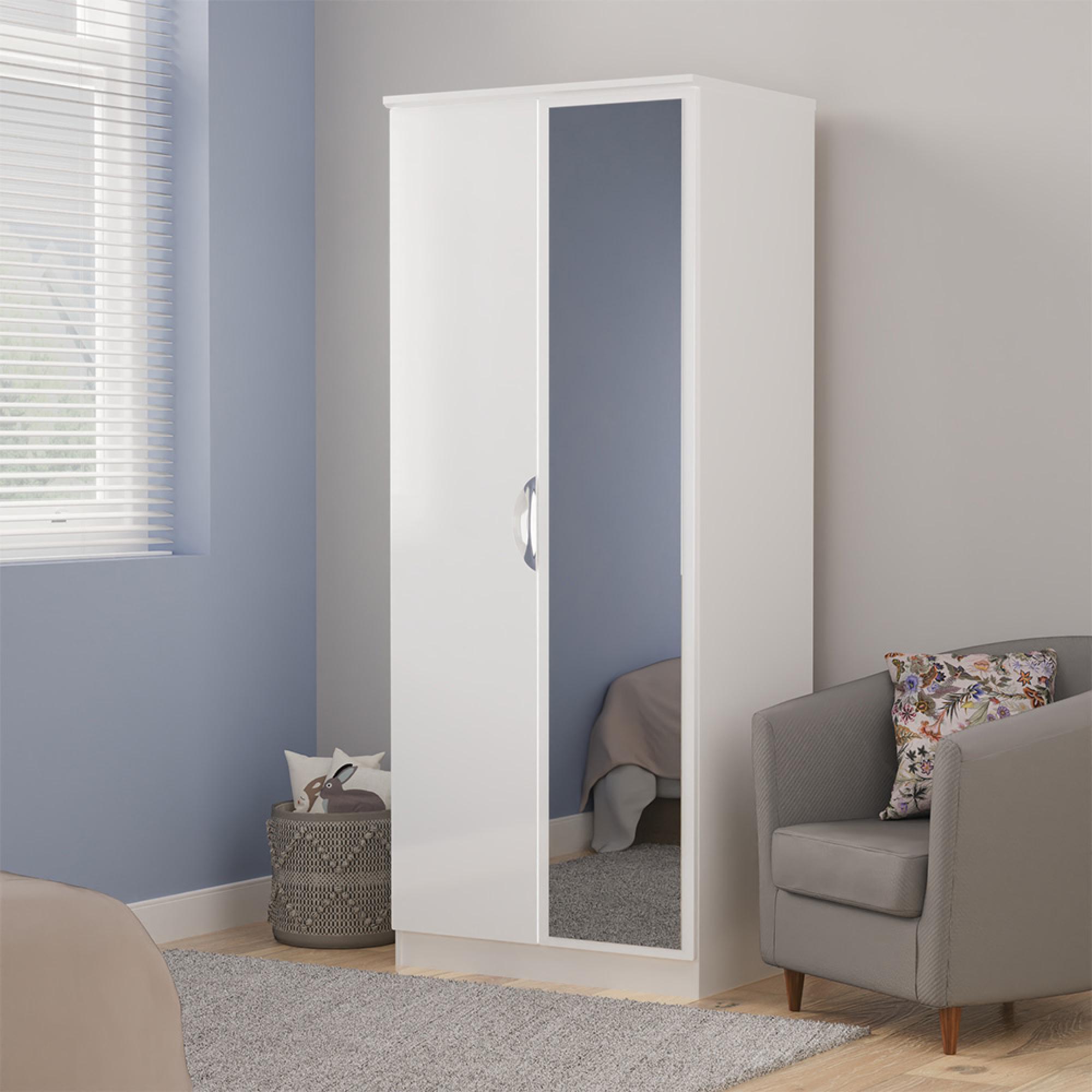 Camden Wardrobe - 2 Door with 1 Mirror - White Gloss