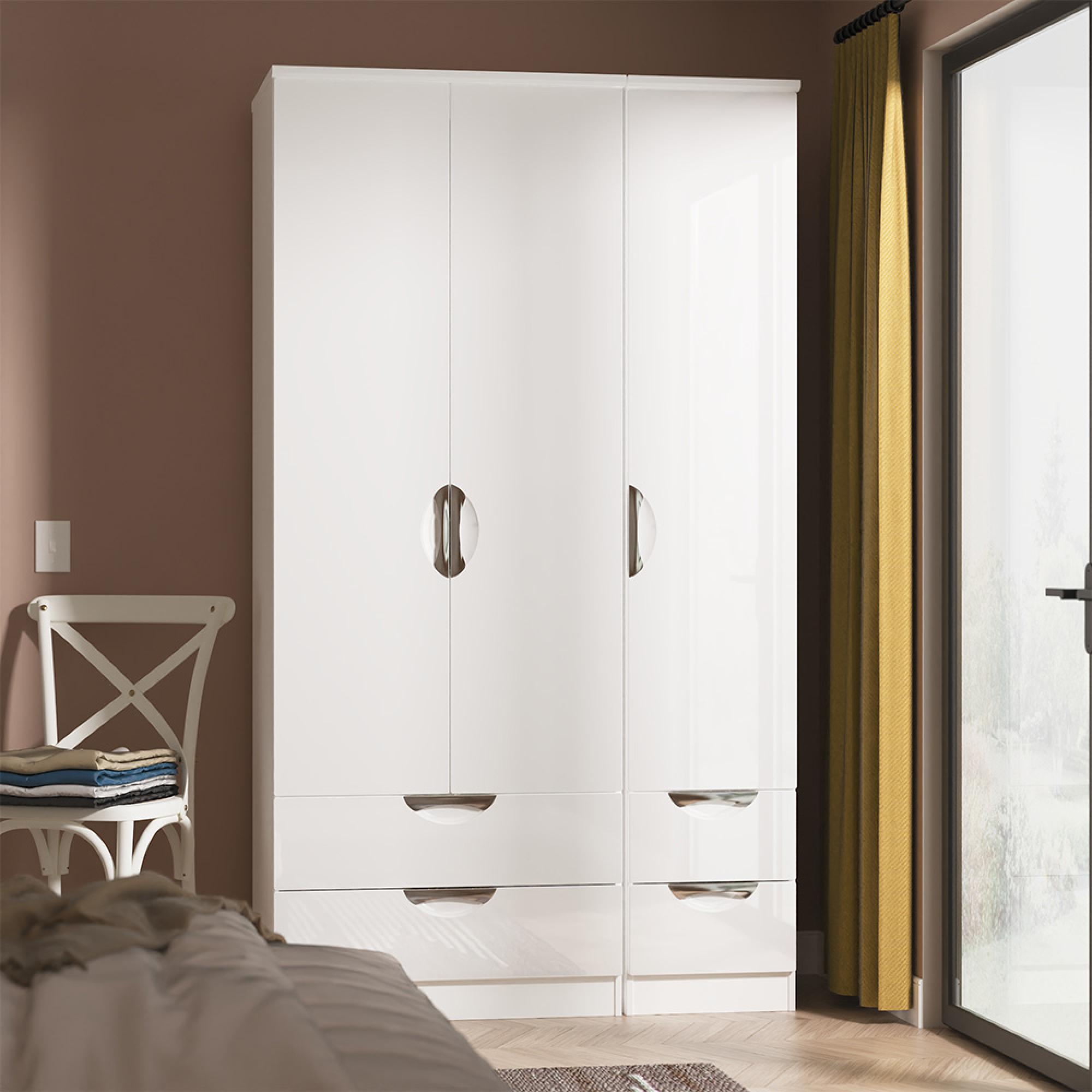 Camden Wardrobe - 3 Door - 4 Drawers - Tall Triple - White Gloss
