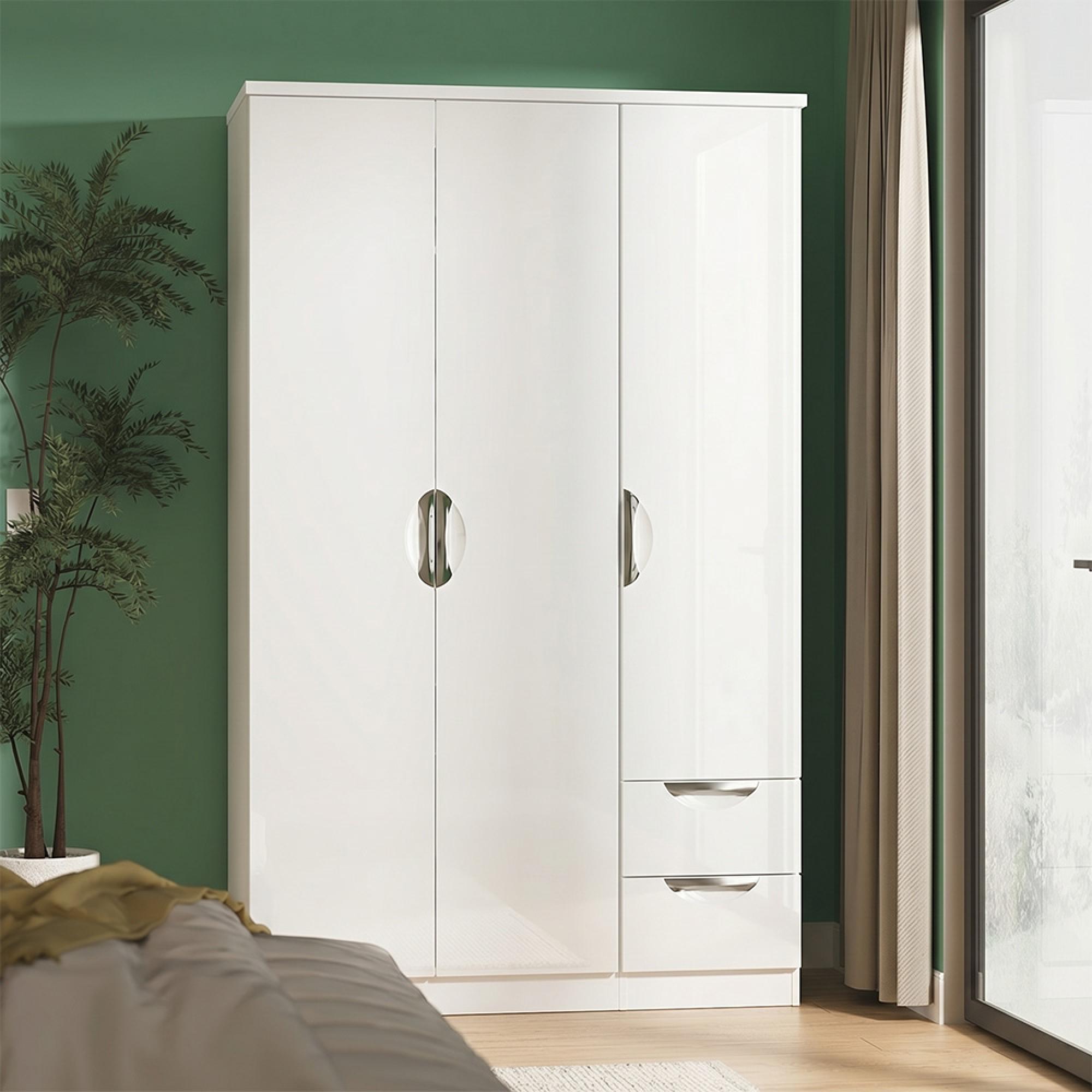 Camden Wardrobe - 3 Door - 4 Drawers - Triple - White Gloss