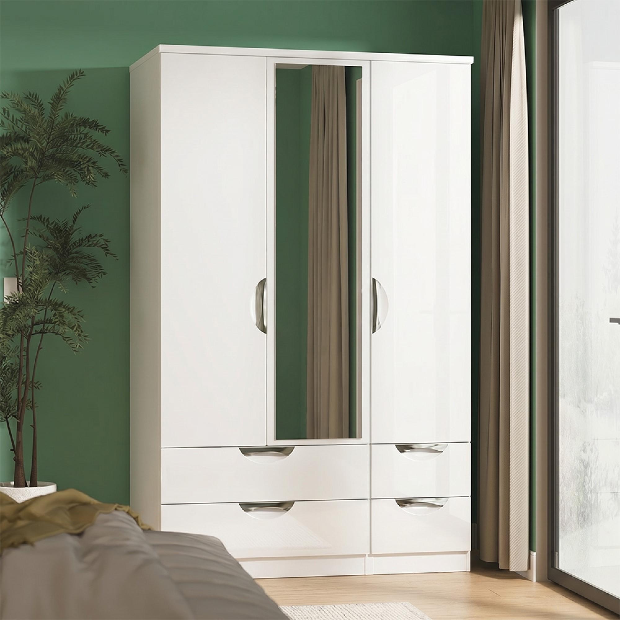 Camden Wardrobe - 3 Door - Combi with 1 Mirror - White Gloss