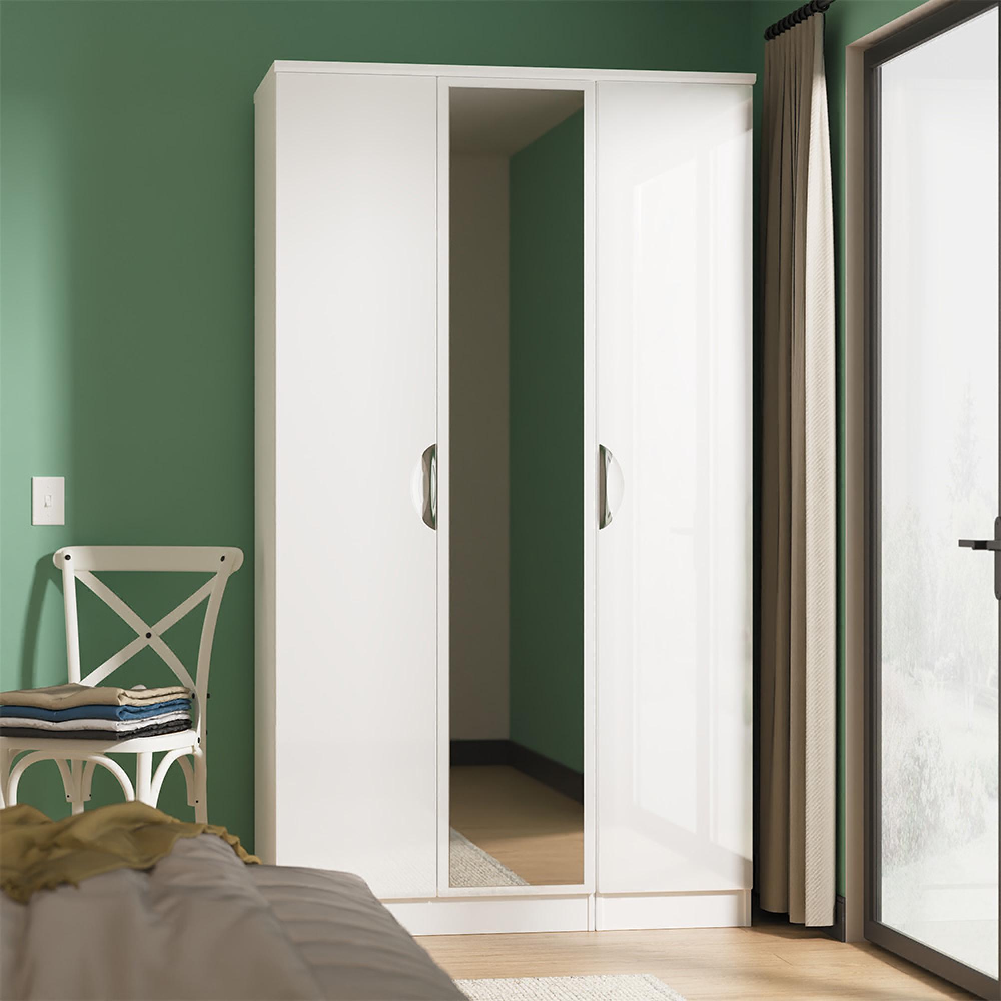 Camden Wardrobe - 3 Door - Tall Triple with 1 Mirror - White Gloss