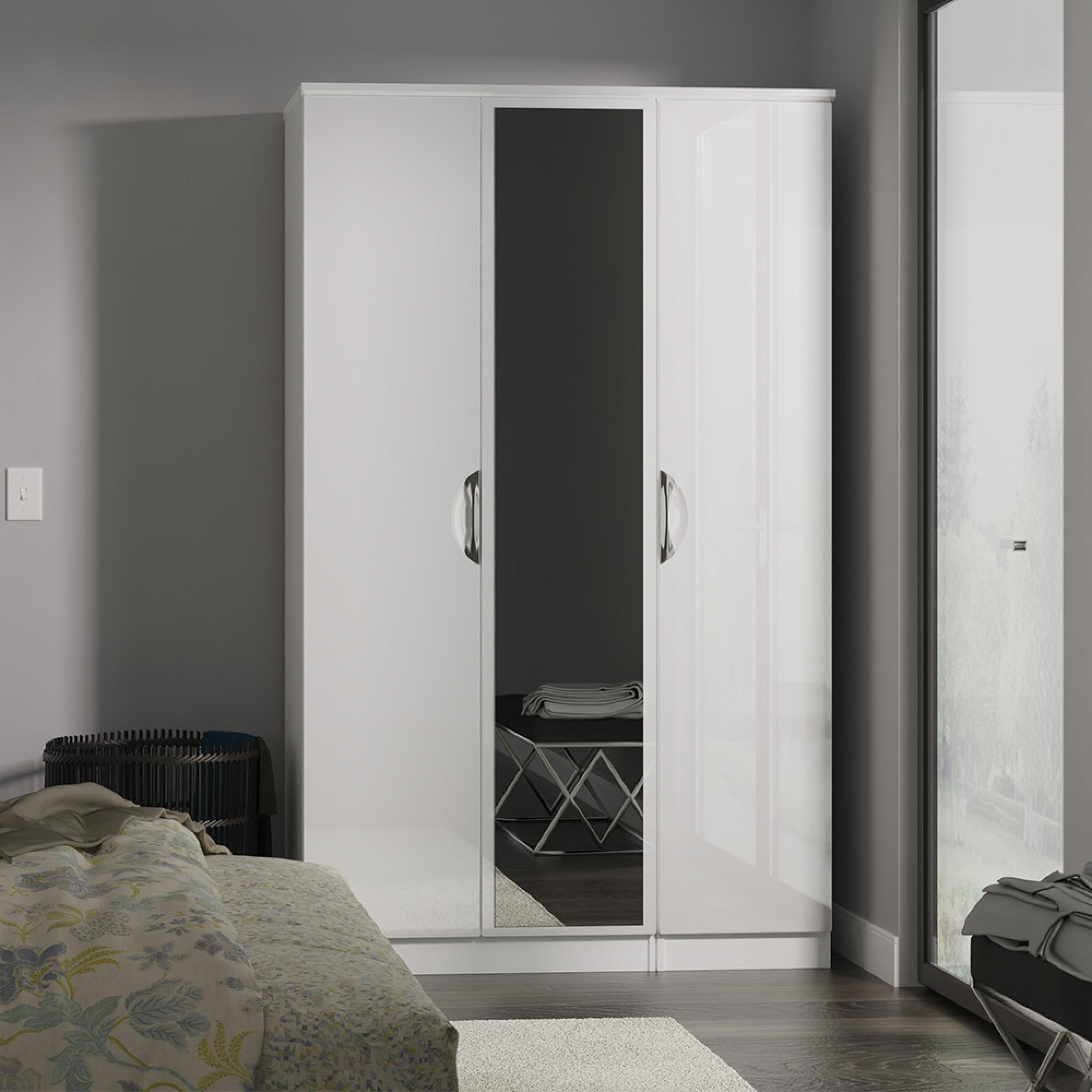 Camden Wardrobe - 3 Door - Triple with 1 Mirror - White Gloss