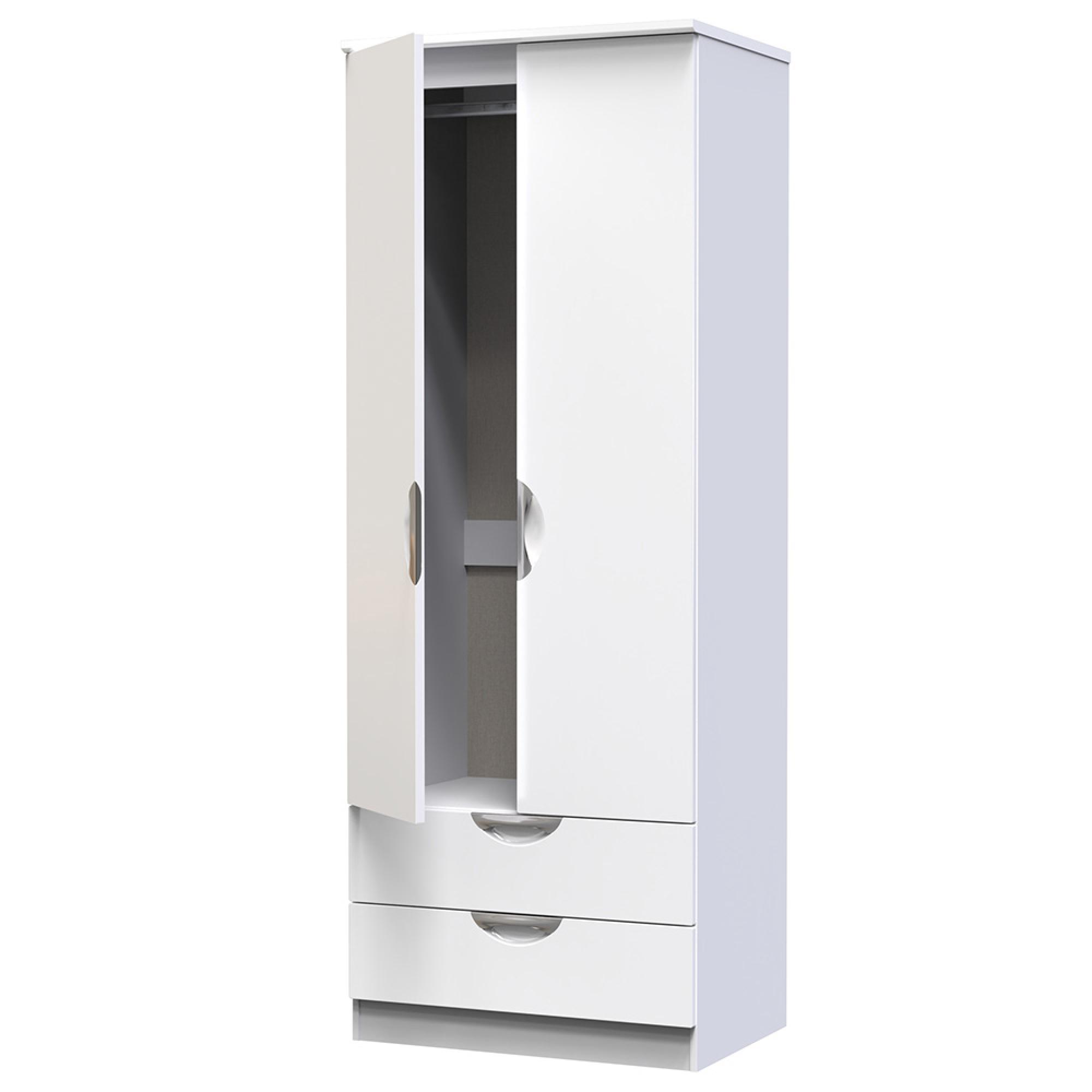 Camden Wardrobe - 2 Door - 2 Drawers - Tall - White Gloss