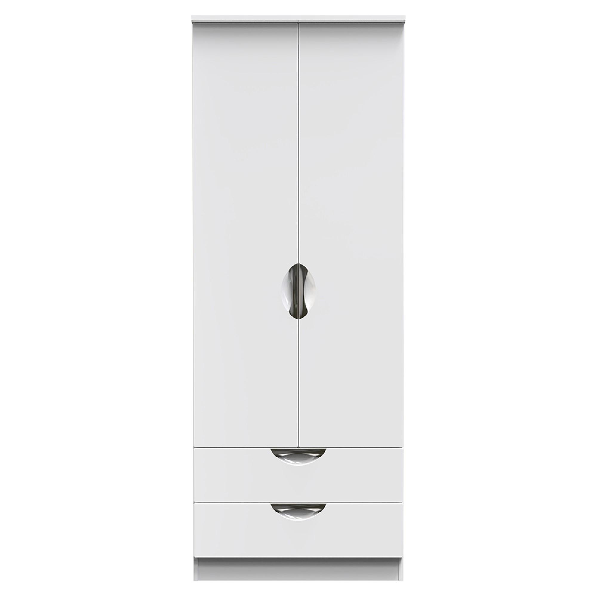Camden Wardrobe - 2 Door - 2 Drawers - Tall - White Gloss