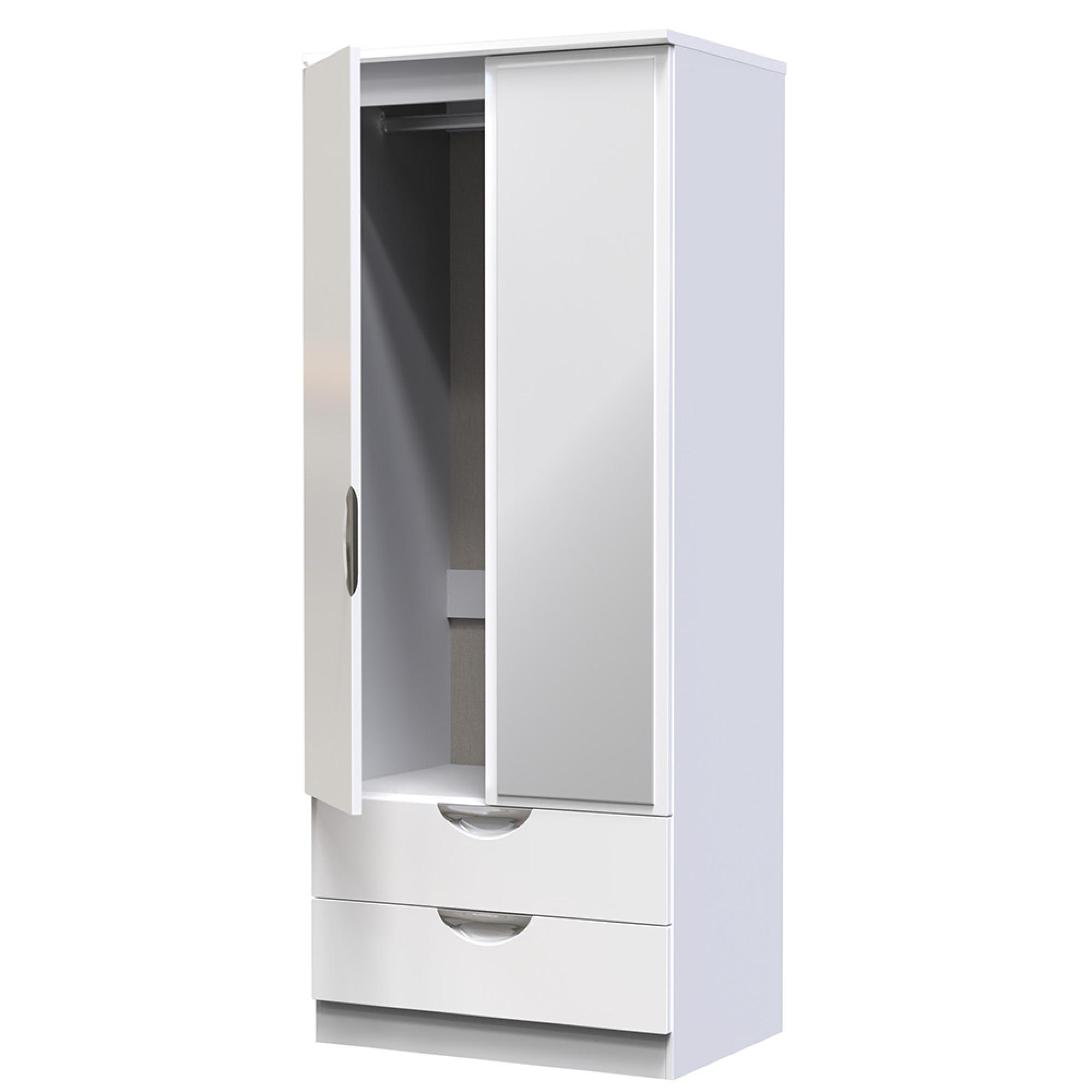 Camden Wardrobe - 2 Door - Combi with 1 Mirror - White Gloss