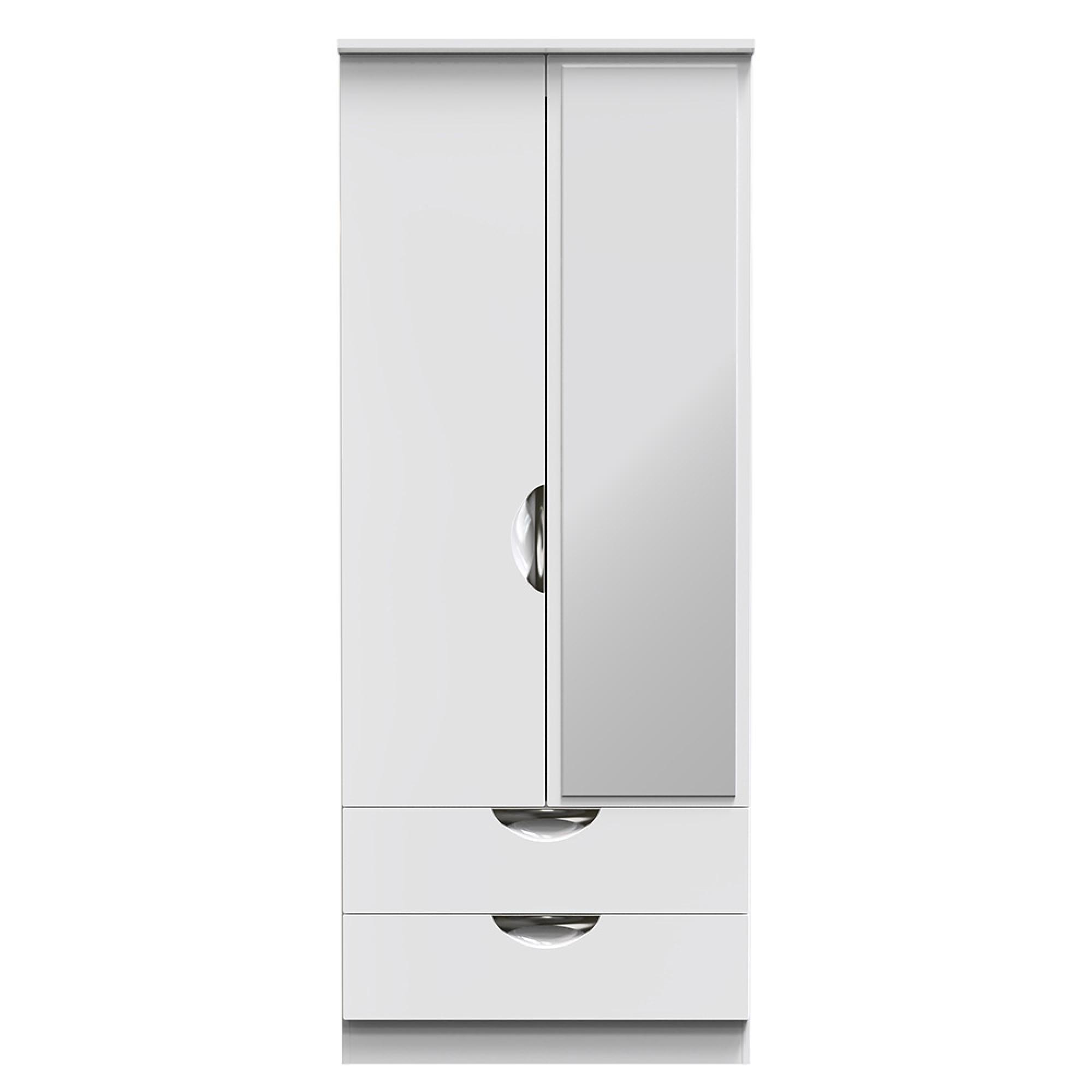 Camden Wardrobe - 2 Door - Combi with 1 Mirror - White Gloss