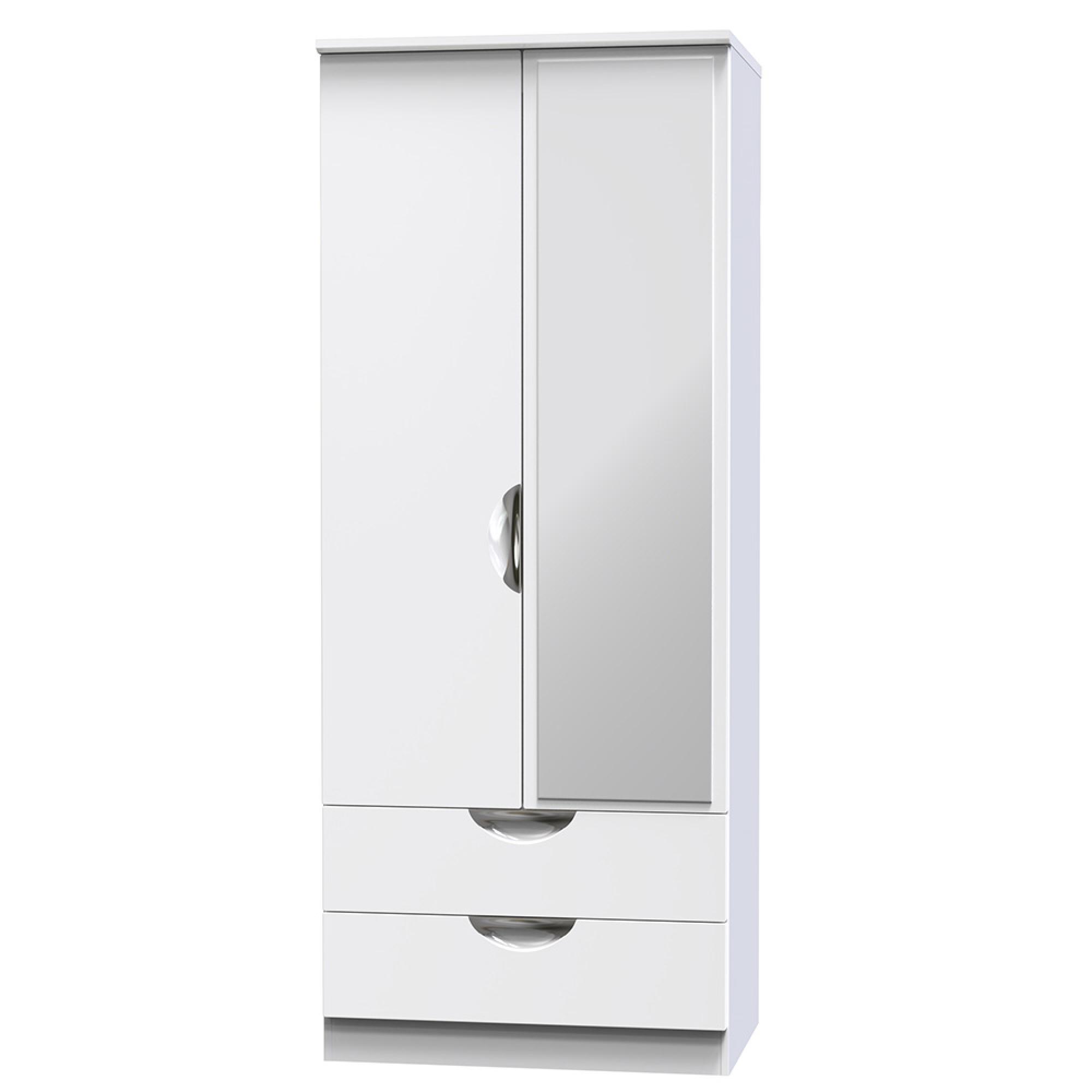 Camden Wardrobe - 2 Door - Combi with 1 Mirror - White Gloss