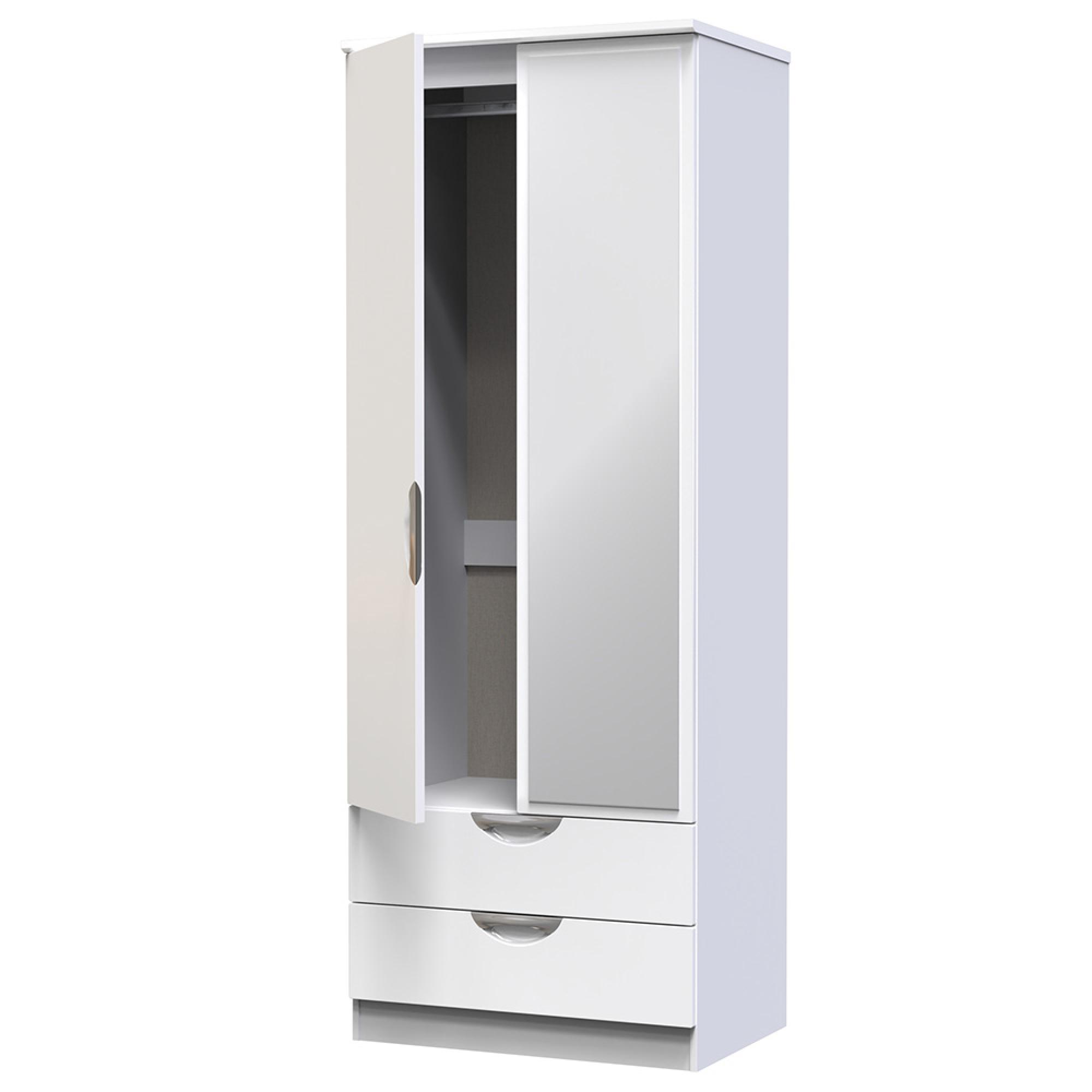 Camden Wardrobe - 2 Door Tall Combi with 1 Mirror - White Gloss