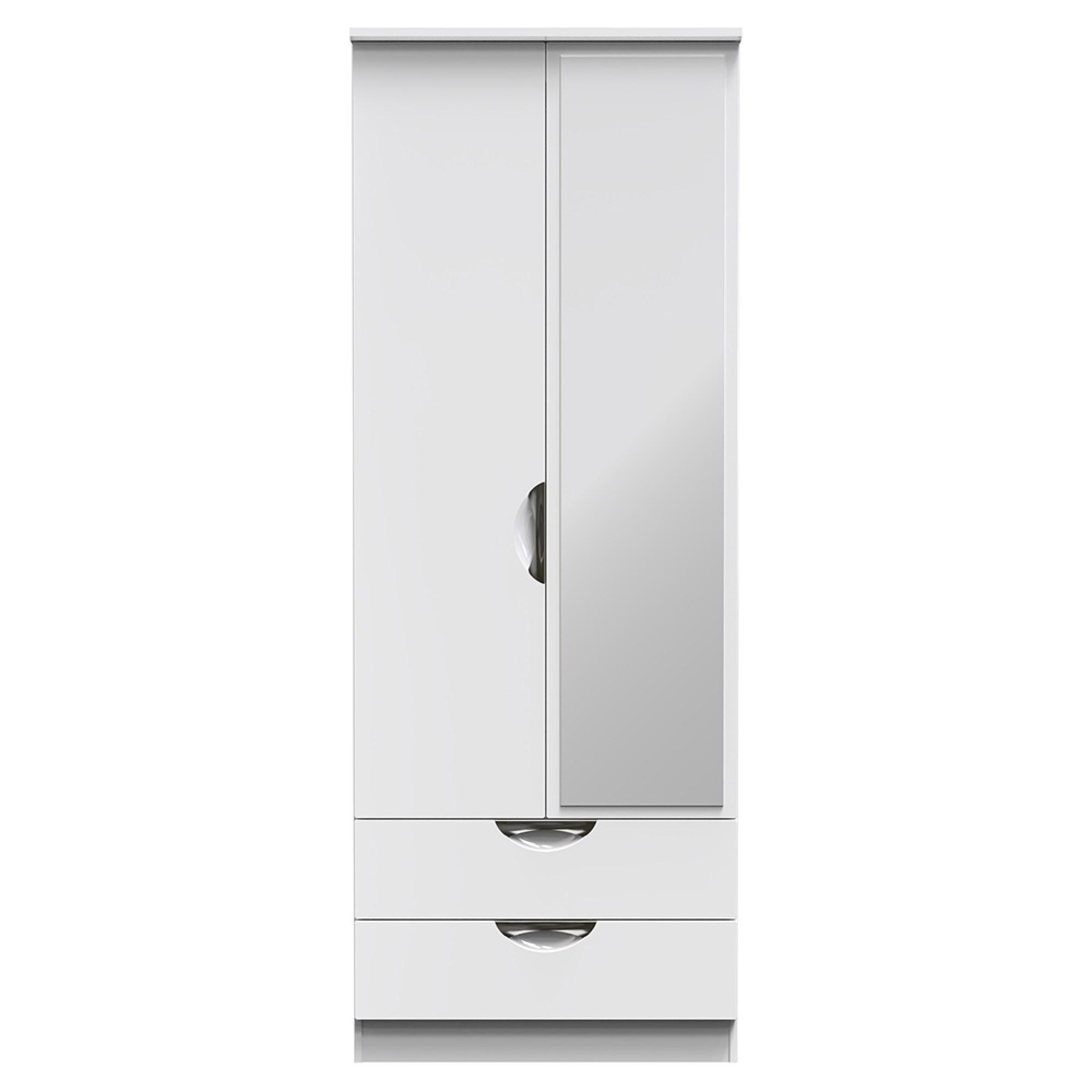Camden Wardrobe - 2 Door Tall Combi with 1 Mirror - White Gloss