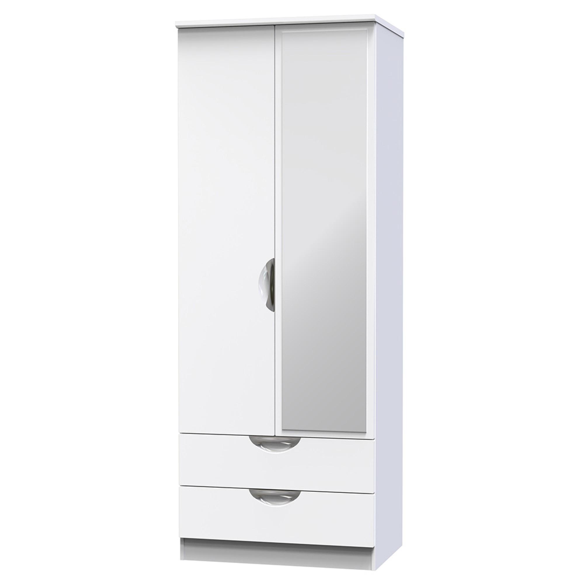Camden Wardrobe - 2 Door Tall Combi with 1 Mirror - White Gloss