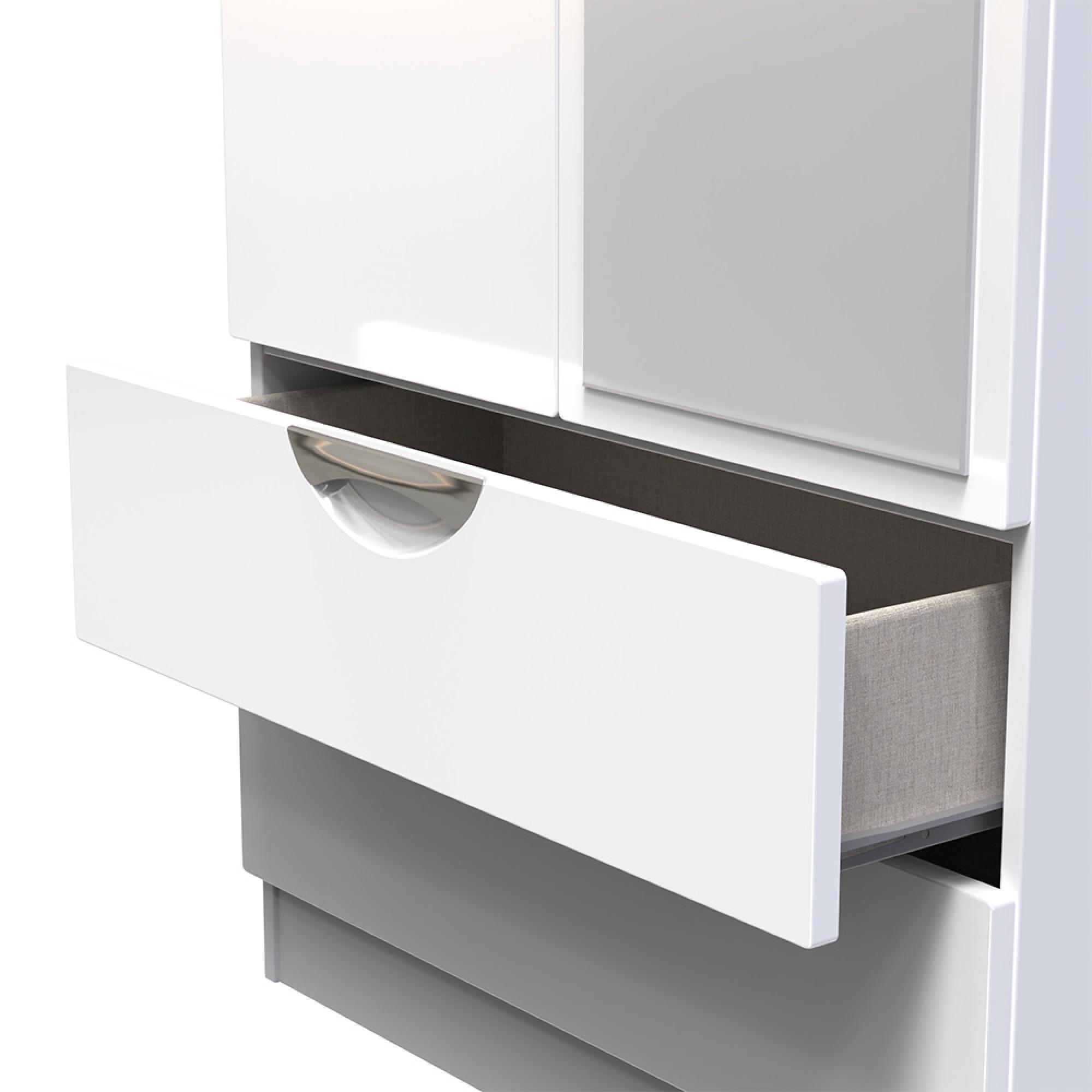 Camden Wardrobe - 2 Door Tall Combi with 1 Mirror - White Gloss