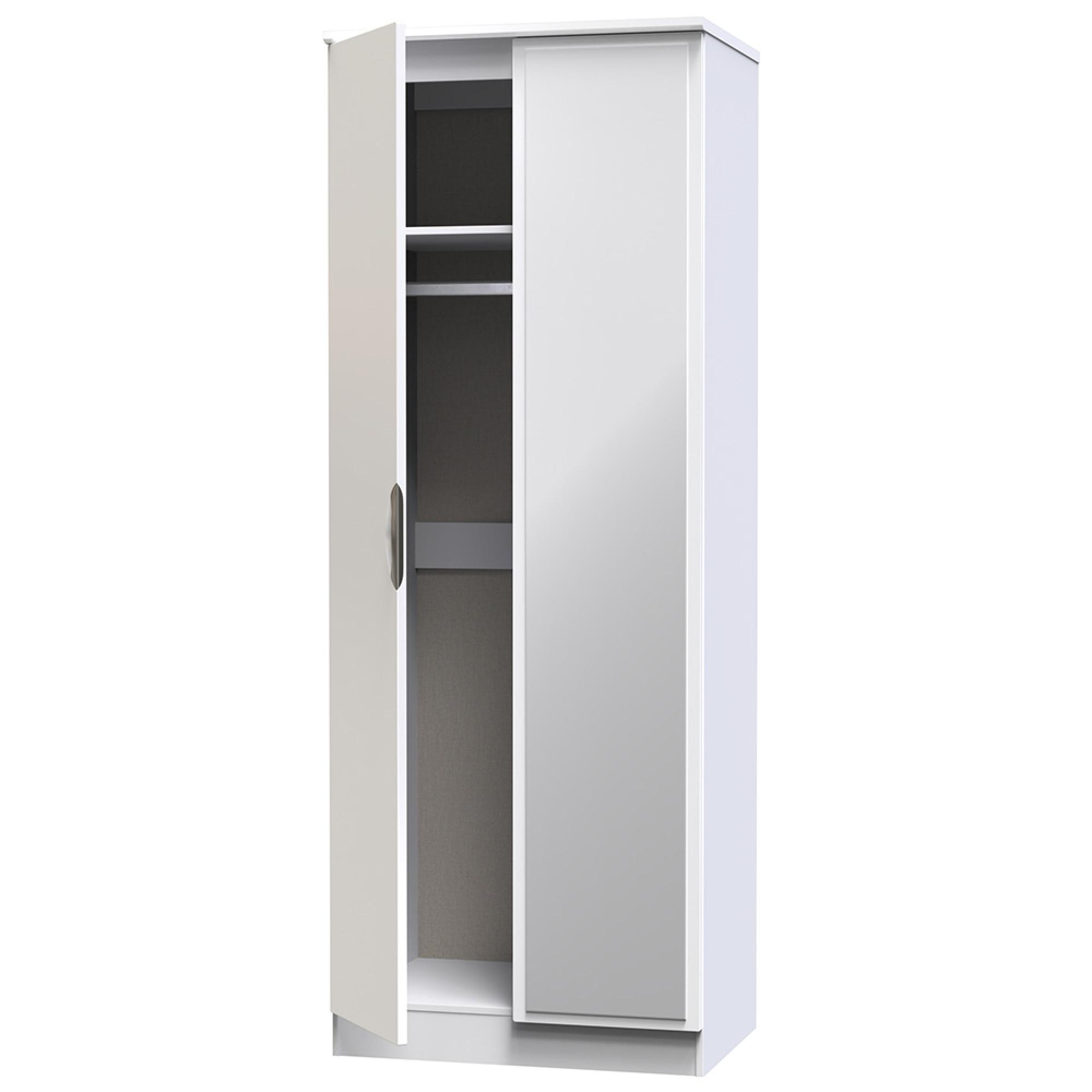 Camden Wardrobe - 2 Door Tall with 1 Mirror - White Gloss