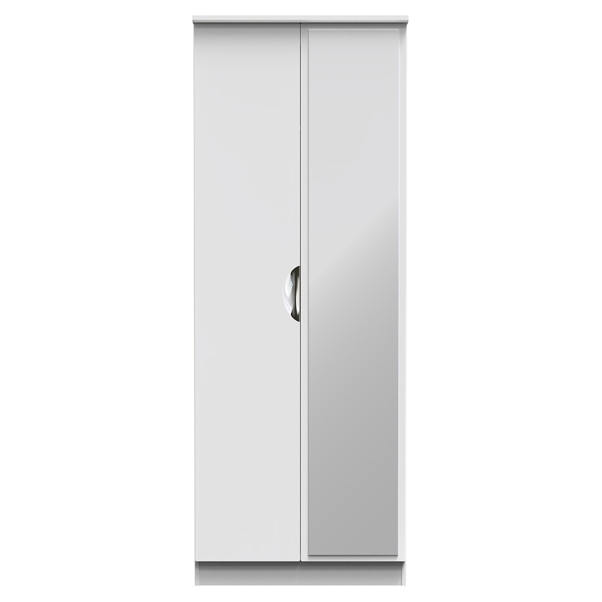 Camden Wardrobe - 2 Door Tall with 1 Mirror - White Gloss