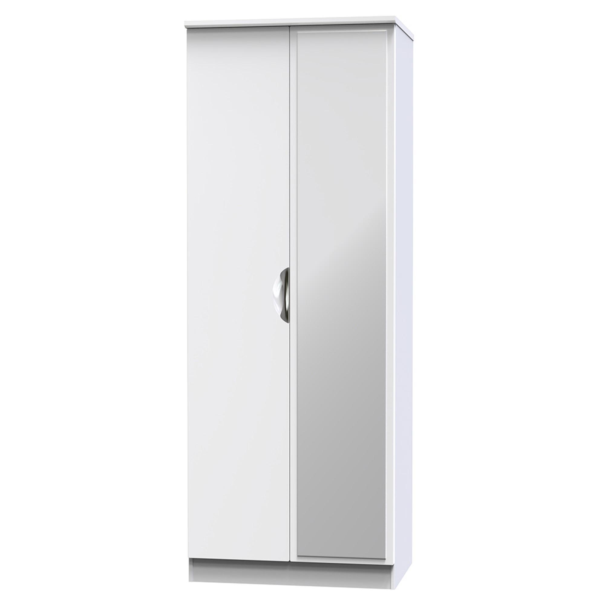 Camden Wardrobe - 2 Door Tall with 1 Mirror - White Gloss