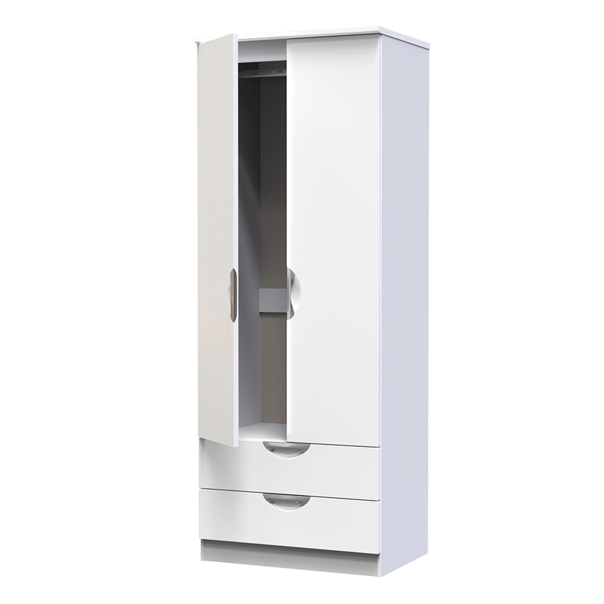 Camden Wardrobe - 2 Door with 2 Drawers - Double - White Gloss
