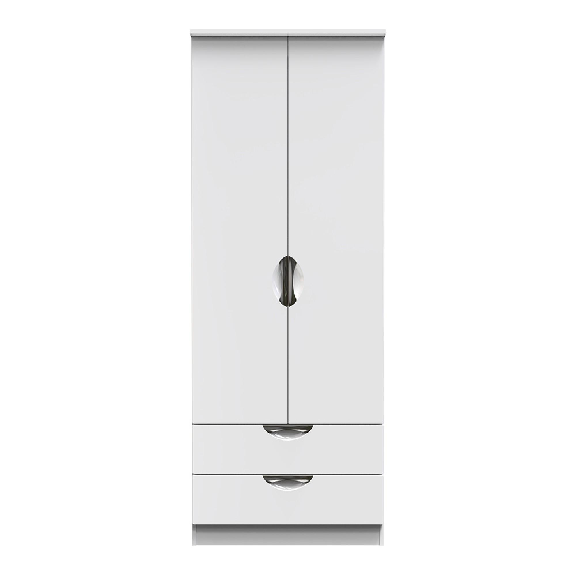 Camden Wardrobe - 2 Door with 2 Drawers - Double - White Gloss