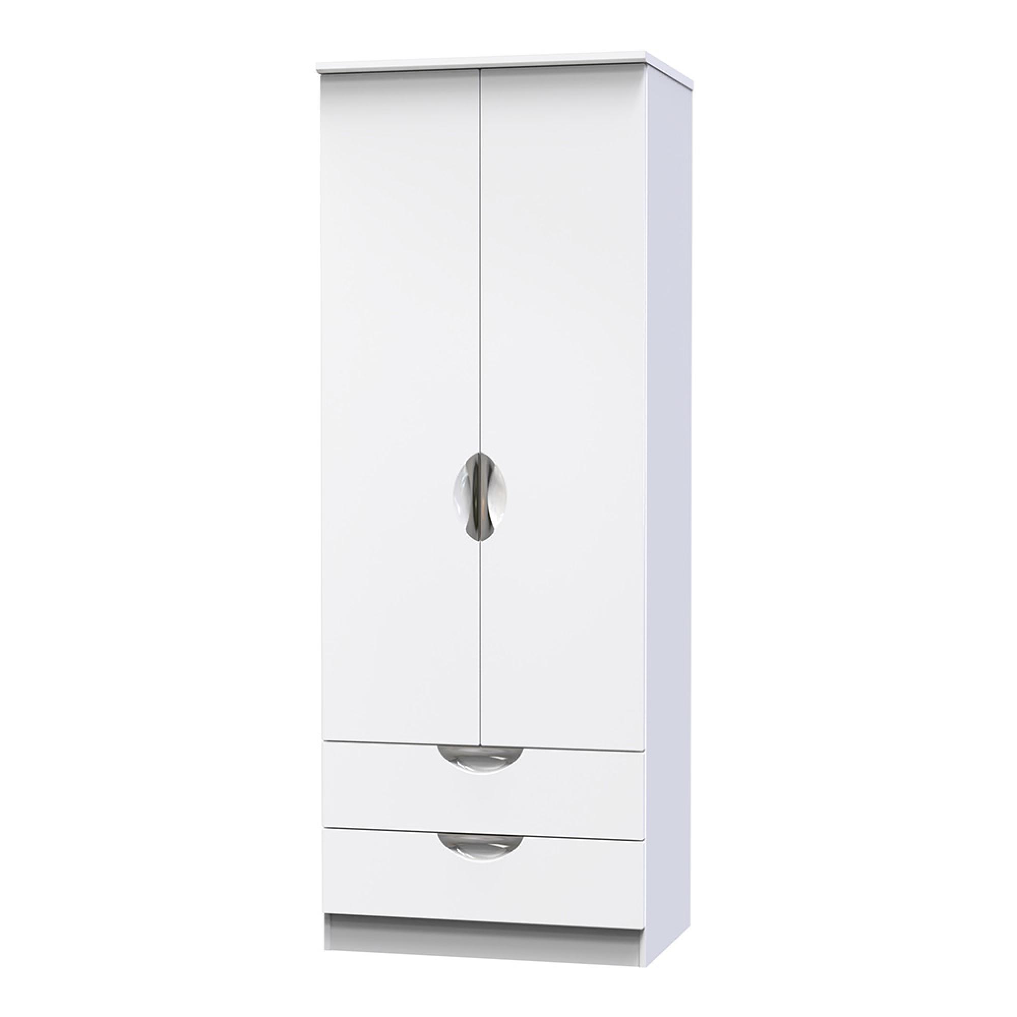 Camden Wardrobe - 2 Door with 2 Drawers - Double - White Gloss