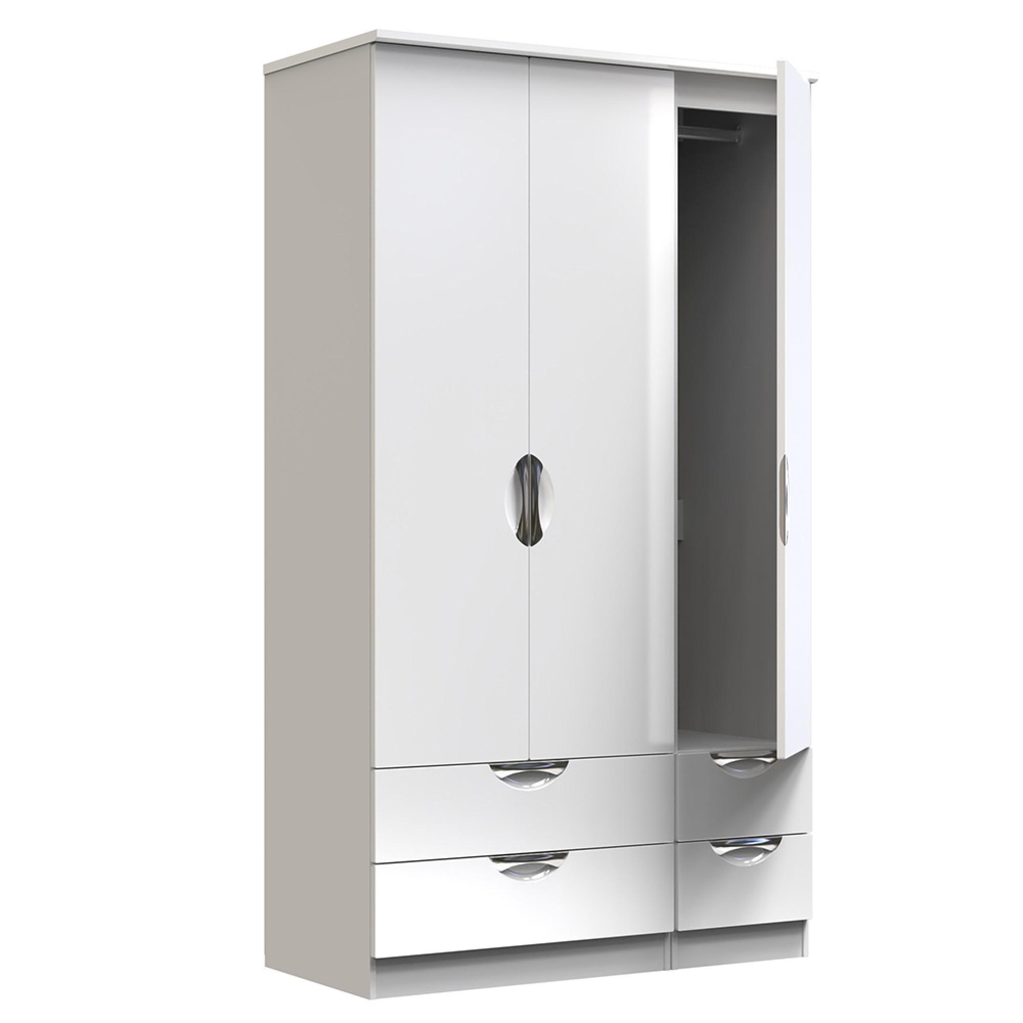 Camden Wardrobe - 3 Door - 4 Drawers - Tall Triple - White Gloss