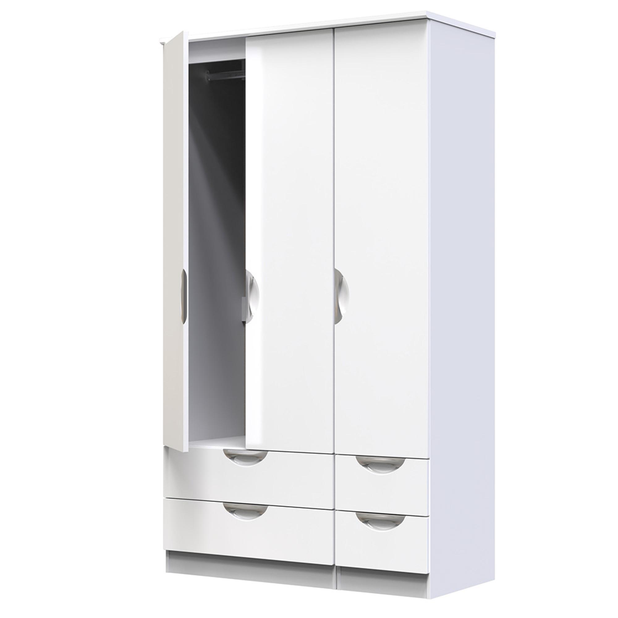 Camden Wardrobe - 3 Door - 4 Drawers - Tall Triple - White Gloss