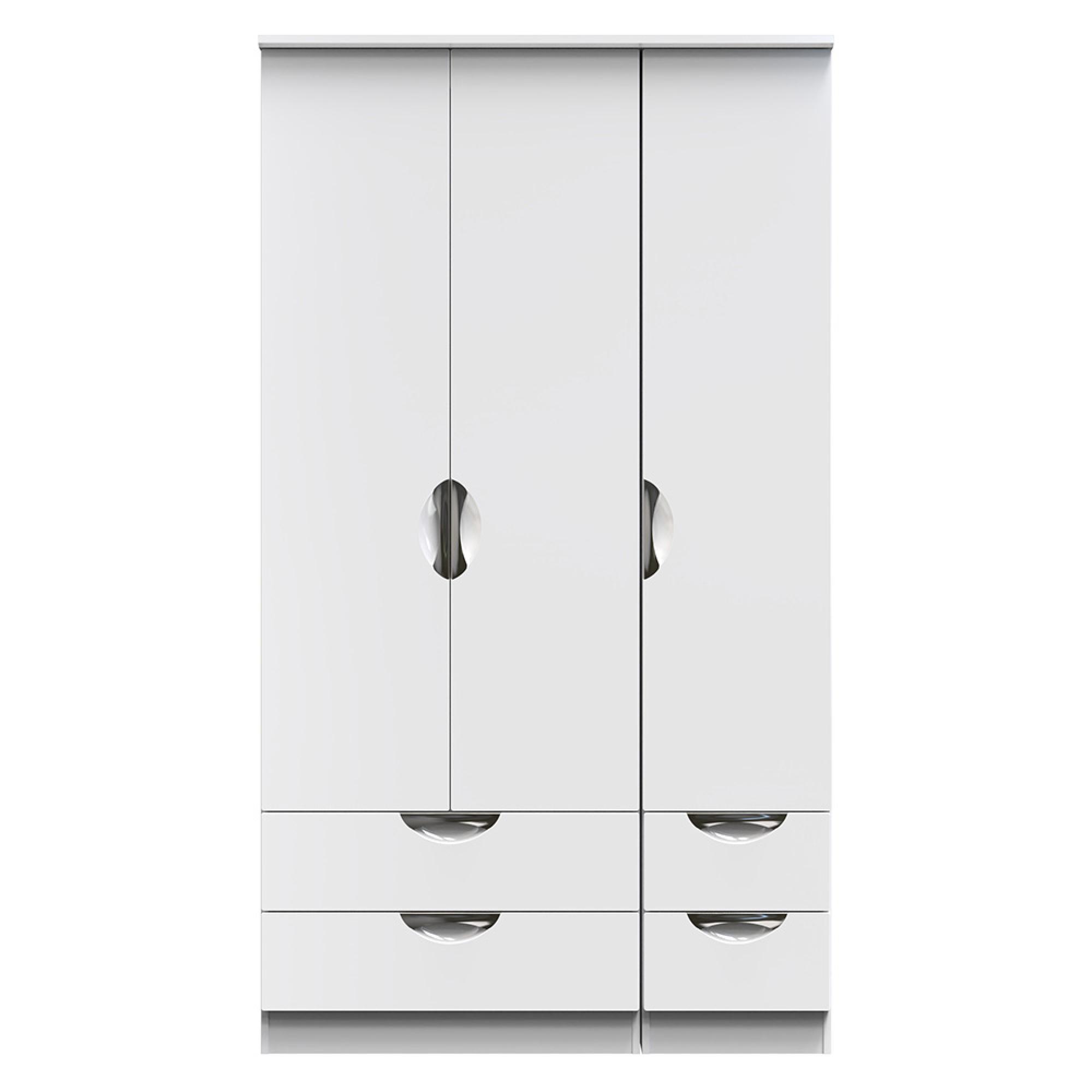 Camden Wardrobe - 3 Door - 4 Drawers - Tall Triple - White Gloss