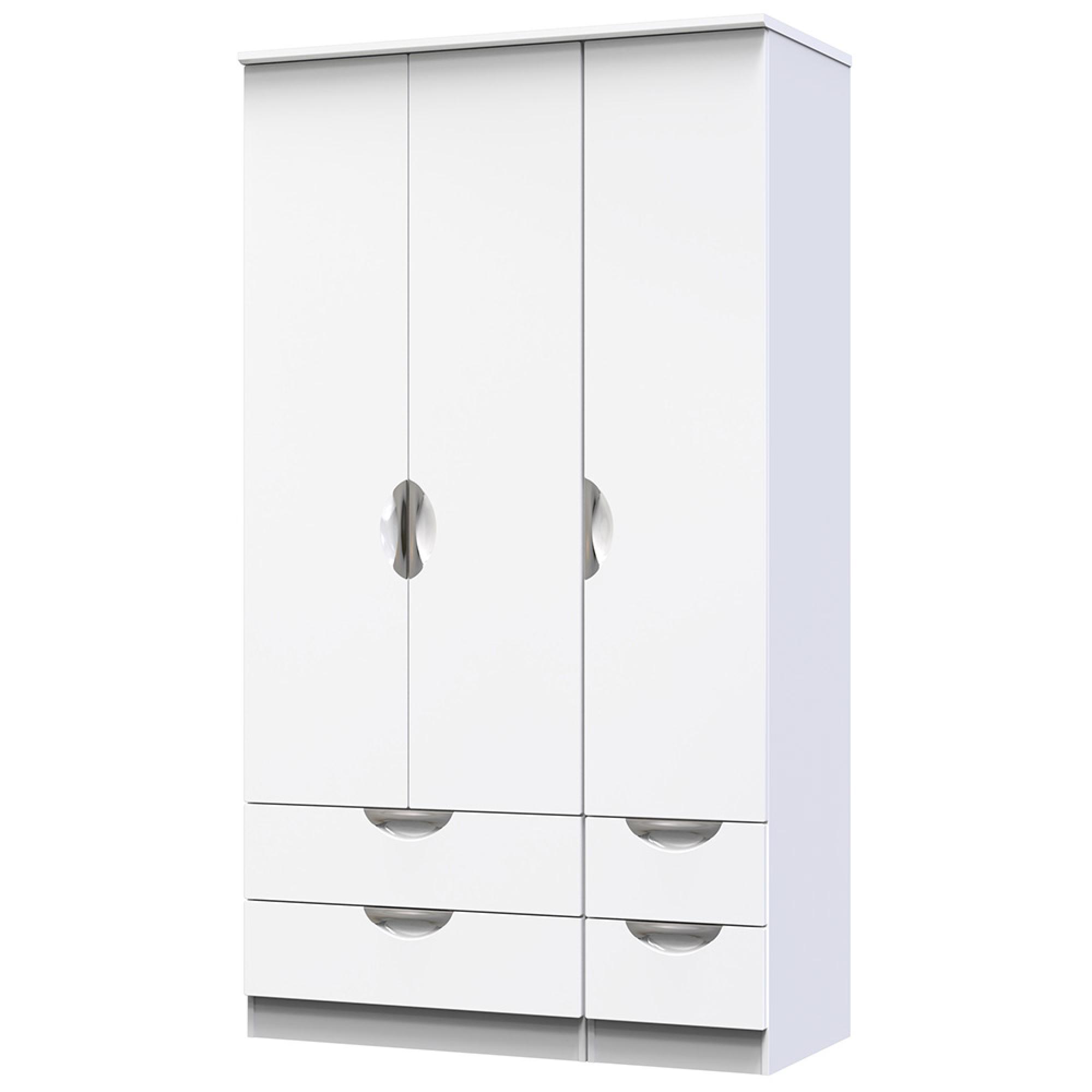 Camden Wardrobe - 3 Door - 4 Drawers - Tall Triple - White Gloss