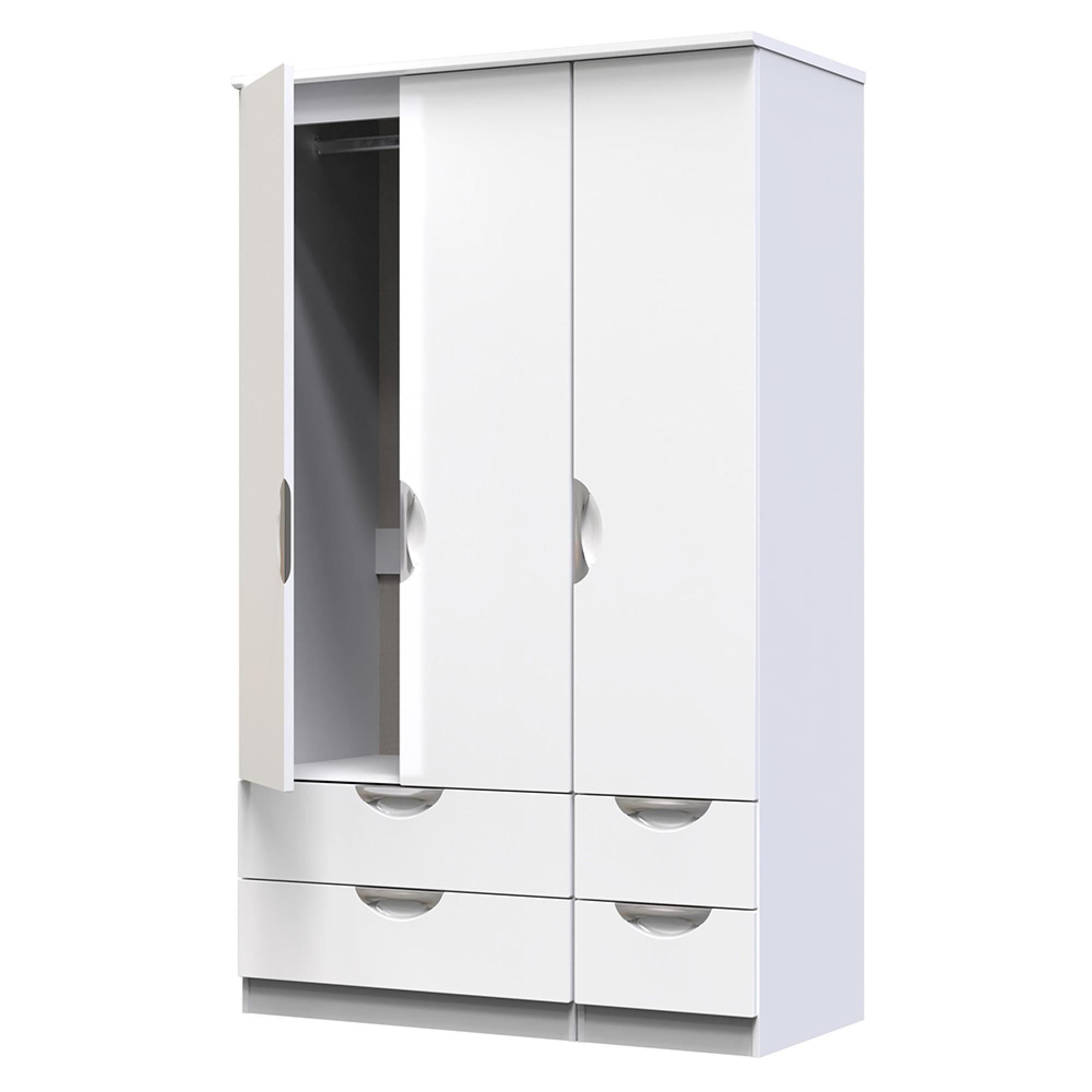 Camden Wardrobe - 3 Door - 4 Drawers - Triple - White Gloss