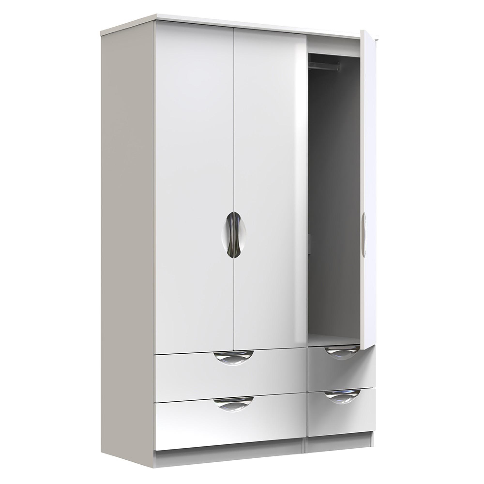 Camden Wardrobe - 3 Door - 4 Drawers - Triple - White Gloss