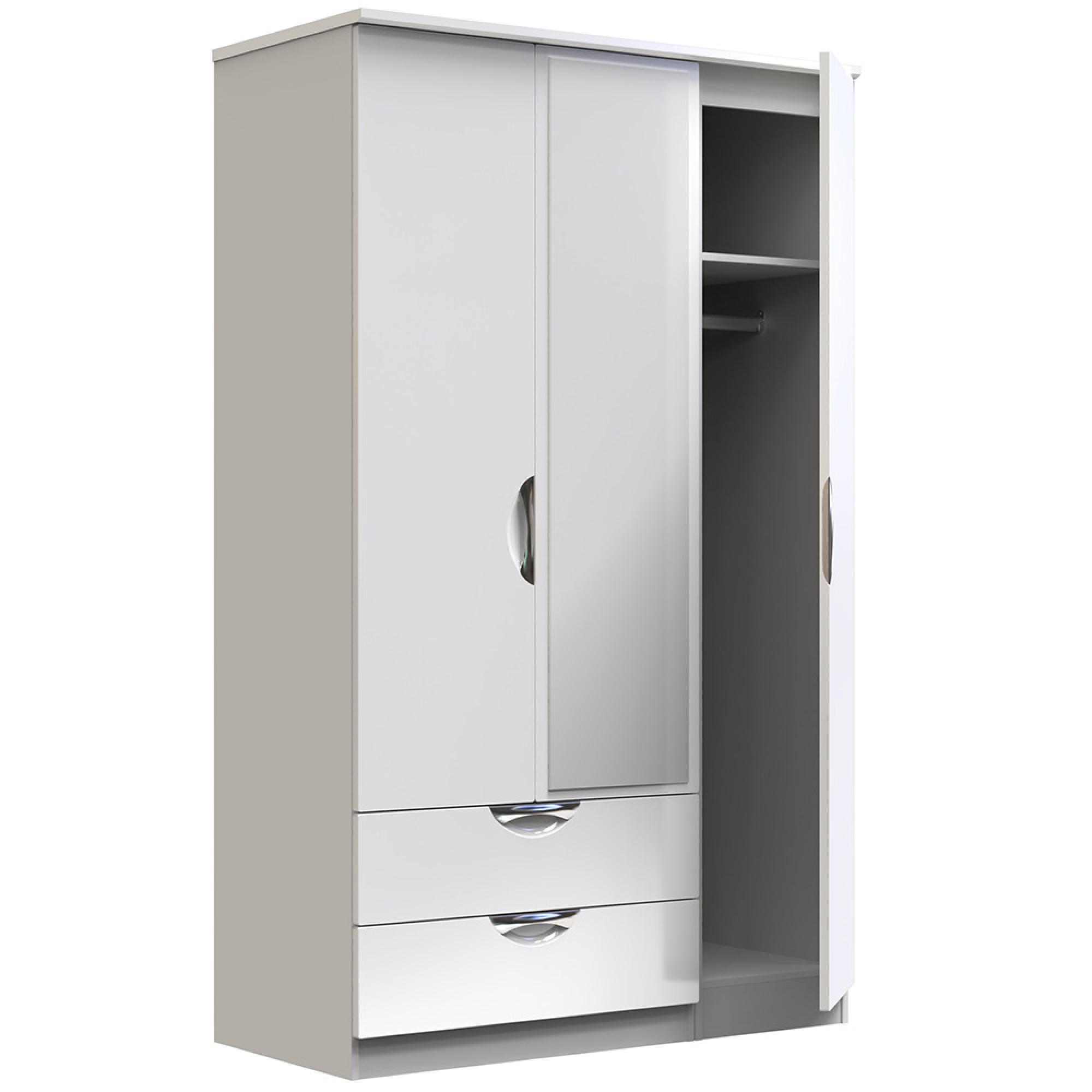 Camden Wardrobe - 3 Door - Combi with 1 Mirror - LHF 2 Drawers - White Gloss