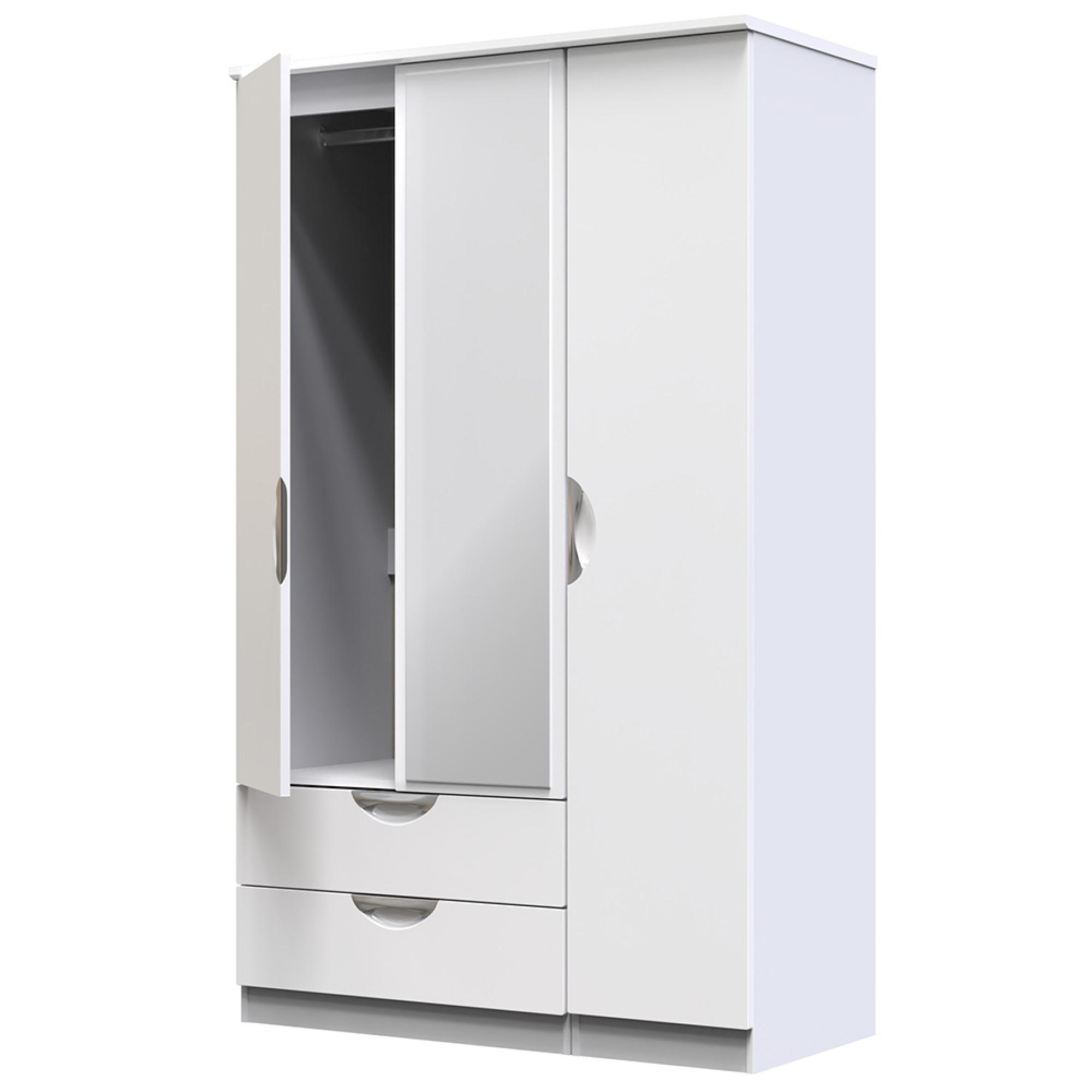 Camden Wardrobe - 3 Door - Combi with 1 Mirror - LHF 2 Drawers - White Gloss