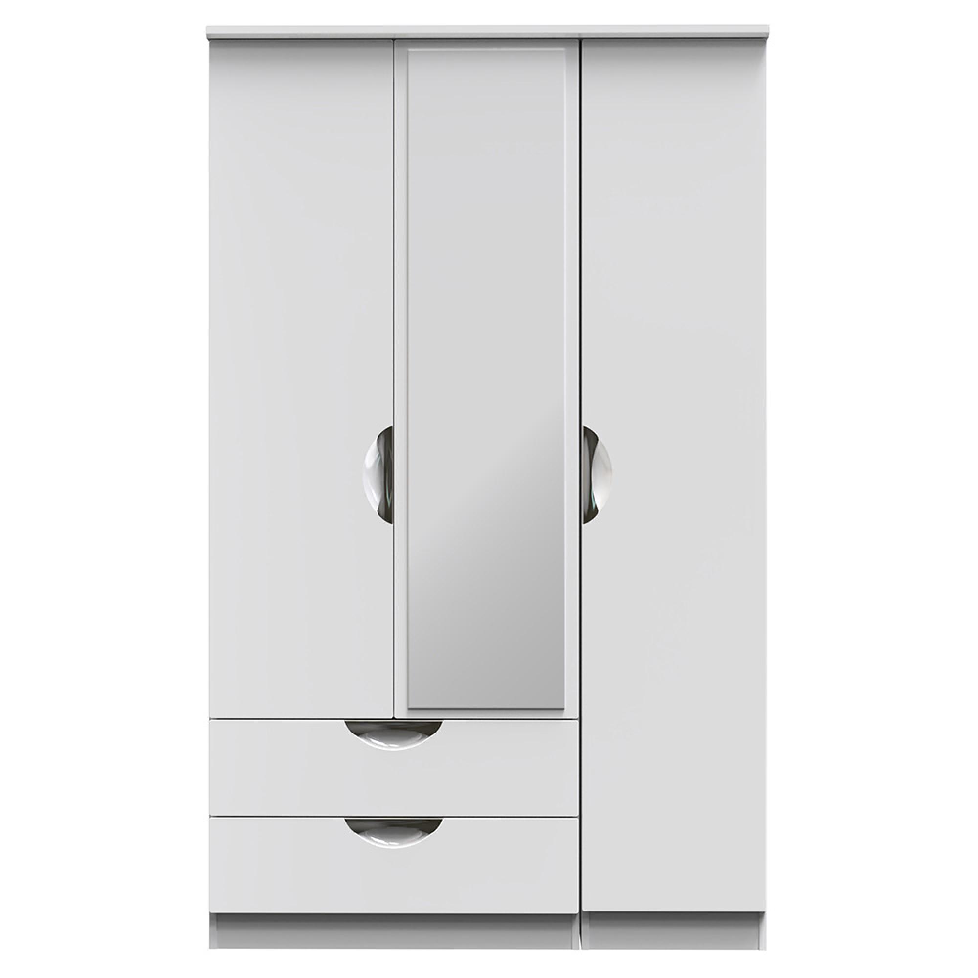 Camden Wardrobe - 3 Door - Combi with 1 Mirror - LHF 2 Drawers - White Gloss