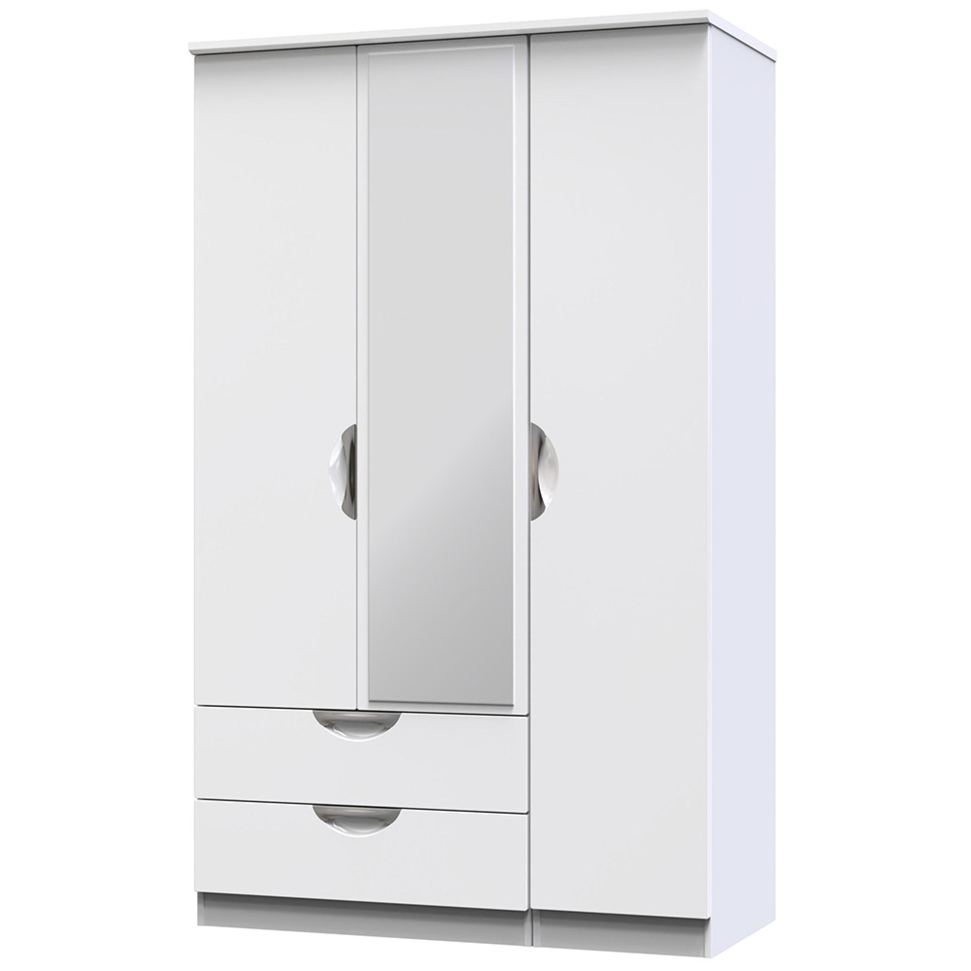 Camden Wardrobe - 3 Door - Combi with 1 Mirror - LHF 2 Drawers - White Gloss