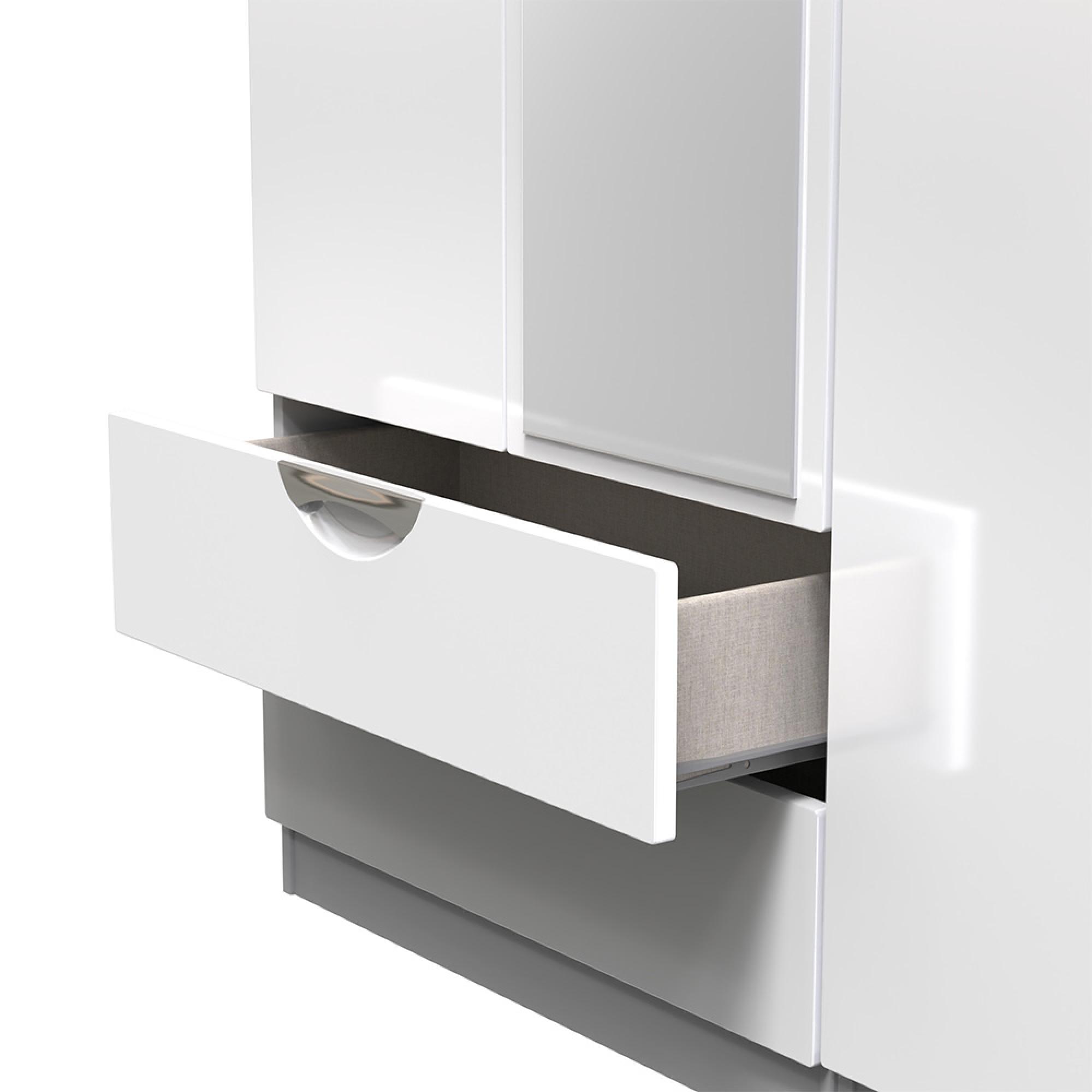 Camden Wardrobe - 3 Door - Combi with 1 Mirror - LHF 2 Drawers - White Gloss