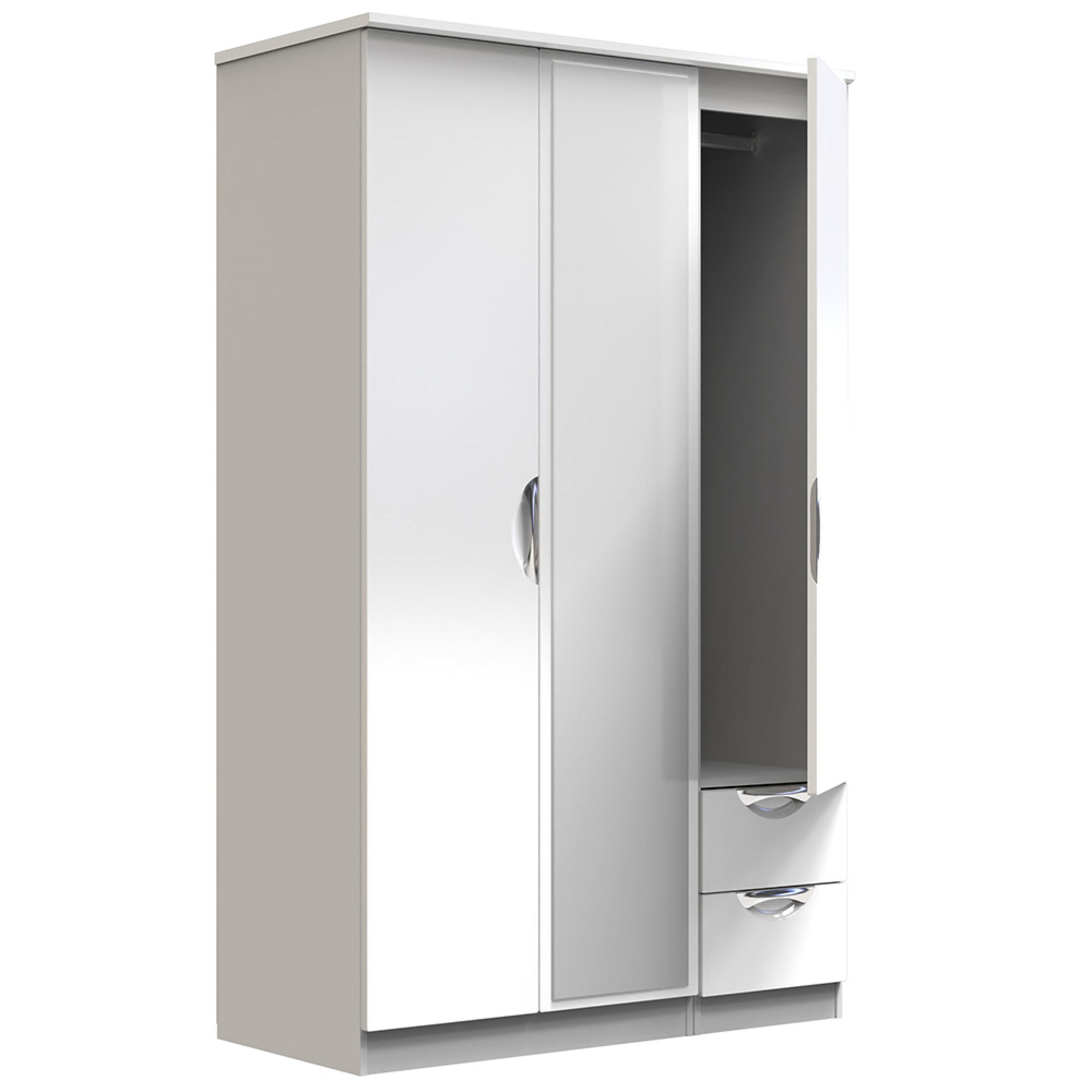 Camden Wardrobe - 3 Door - Combi with 1 Mirror - RHF 2 Drawers - White Gloss