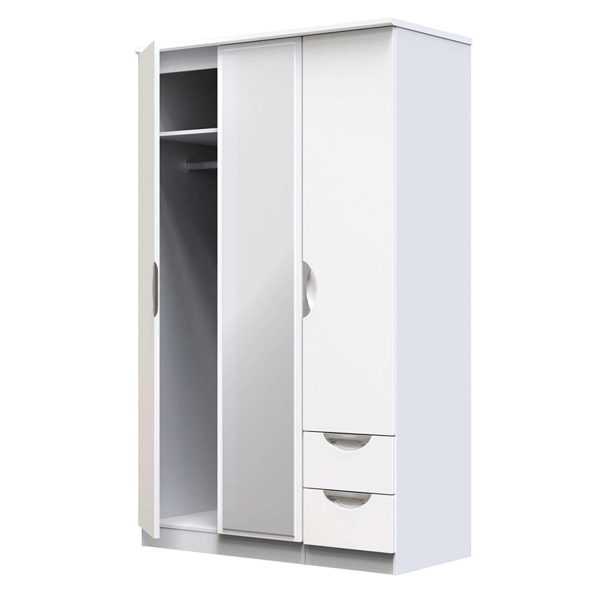 Camden Wardrobe - 3 Door - Combi with 1 Mirror - RHF 2 Drawers - White Gloss